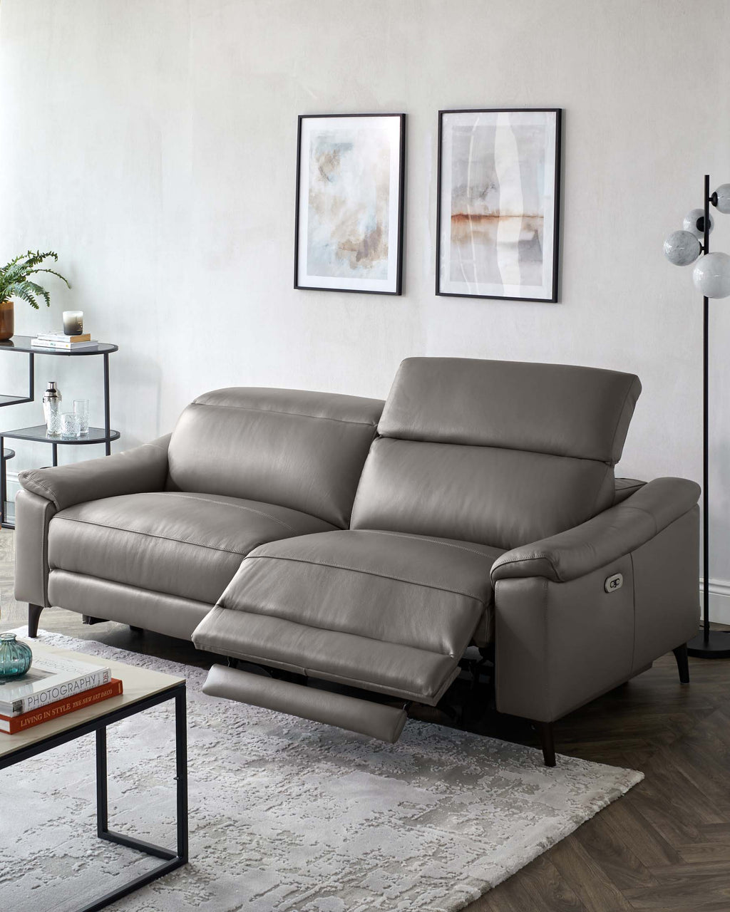 Serene Dark Grey Leather 3 Seater Recliner Sofa