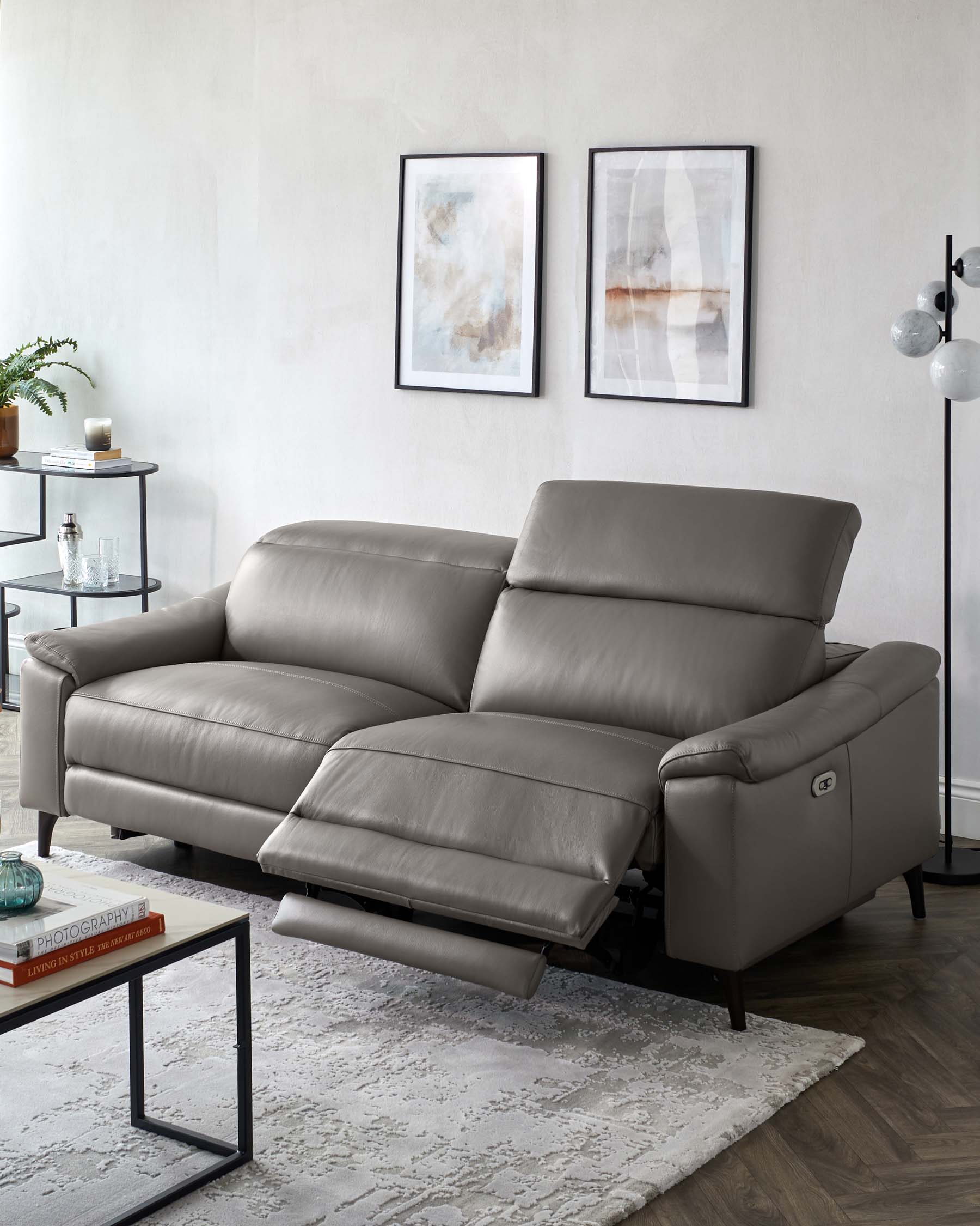 Serene Dark Grey Leather 3 Seater Recliner Sofa