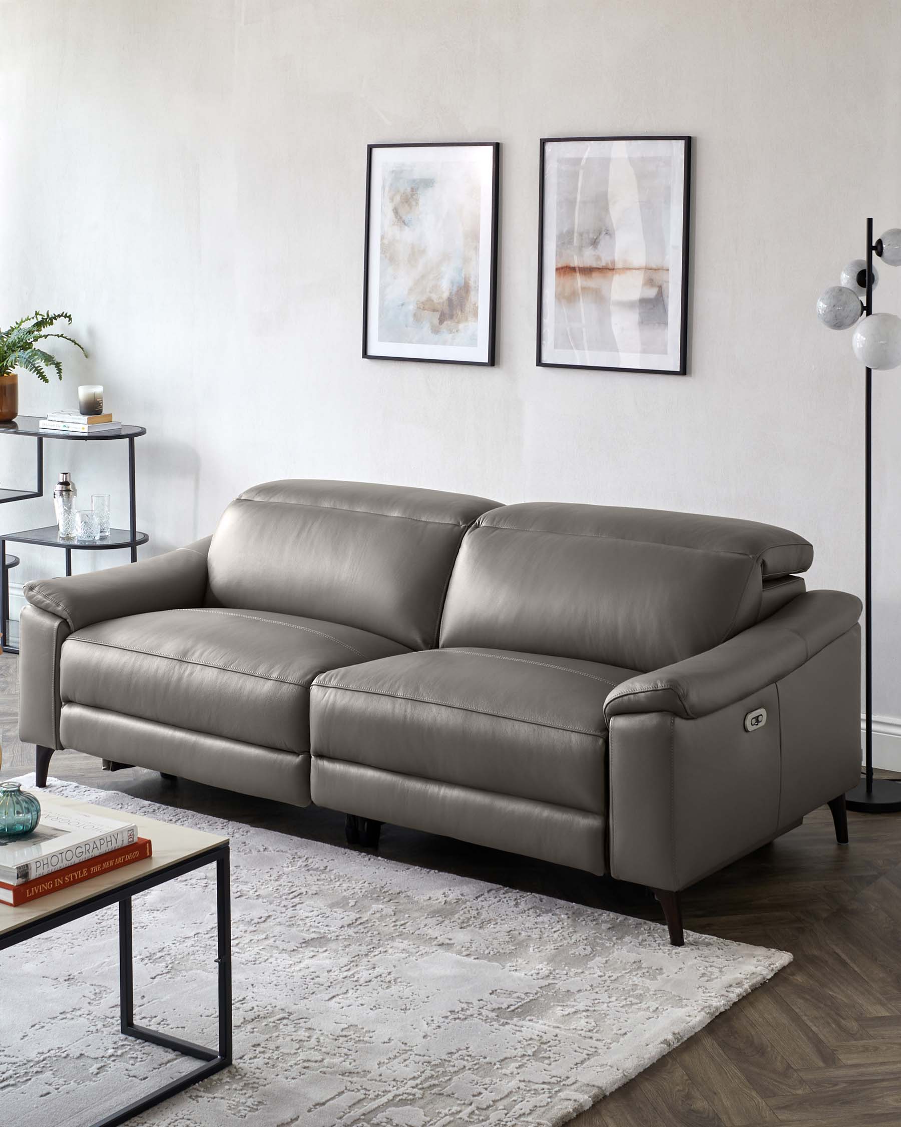 Serene Dark Grey Leather 3 Seater Recliner Sofa
