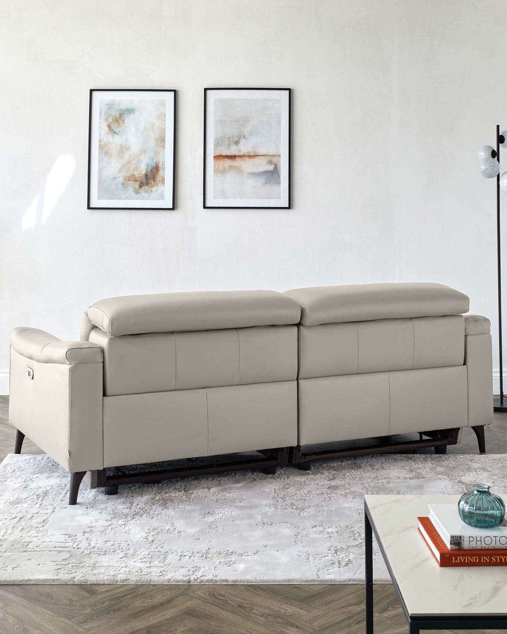 Serene Light Grey Leather 3 Seater Recliner Sofa