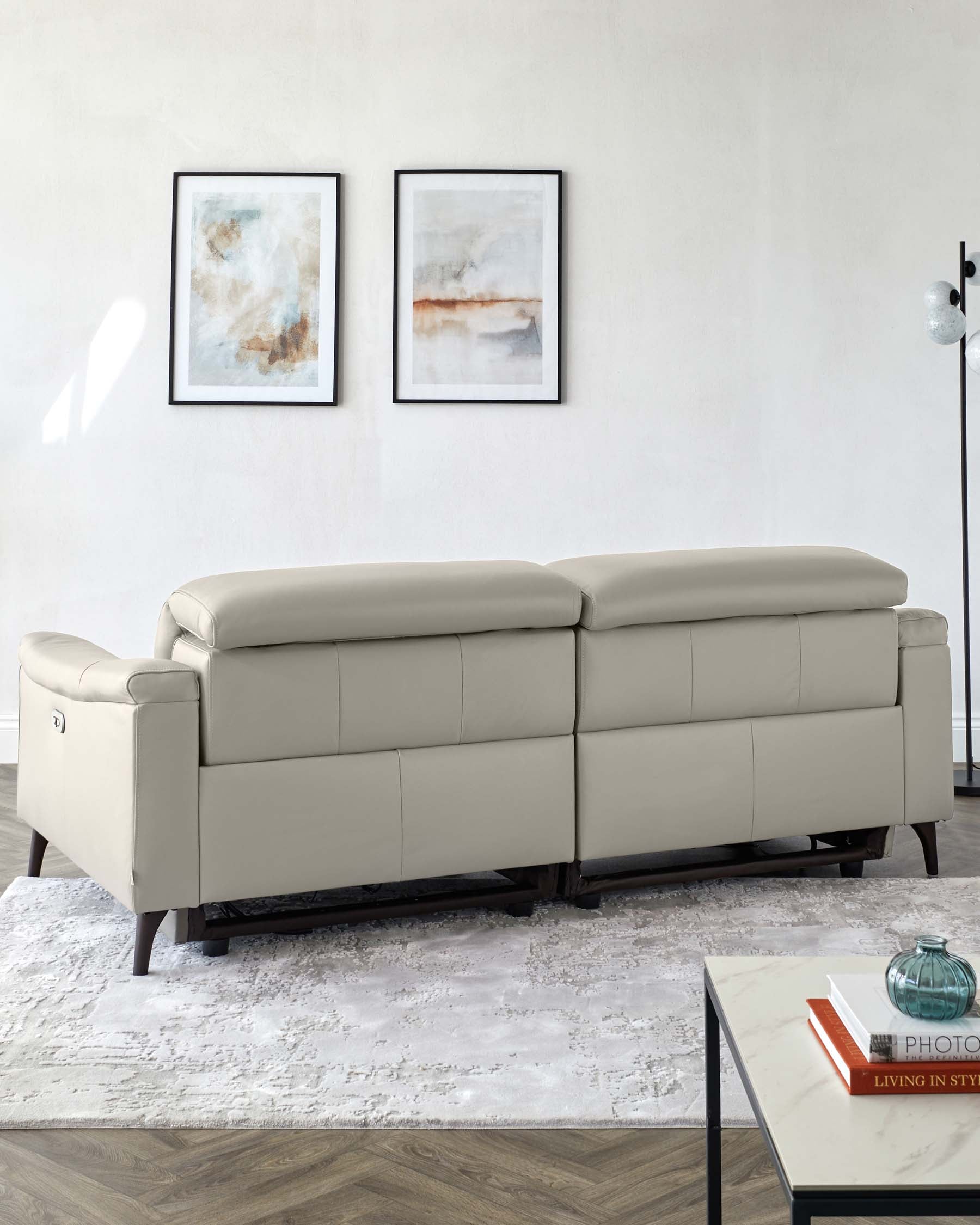 Serene Light Grey Leather 3 Seater Recliner Sofa