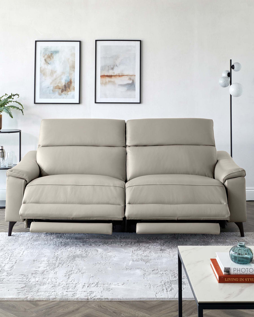 Serene Light Grey Leather 3 Seater Recliner Sofa