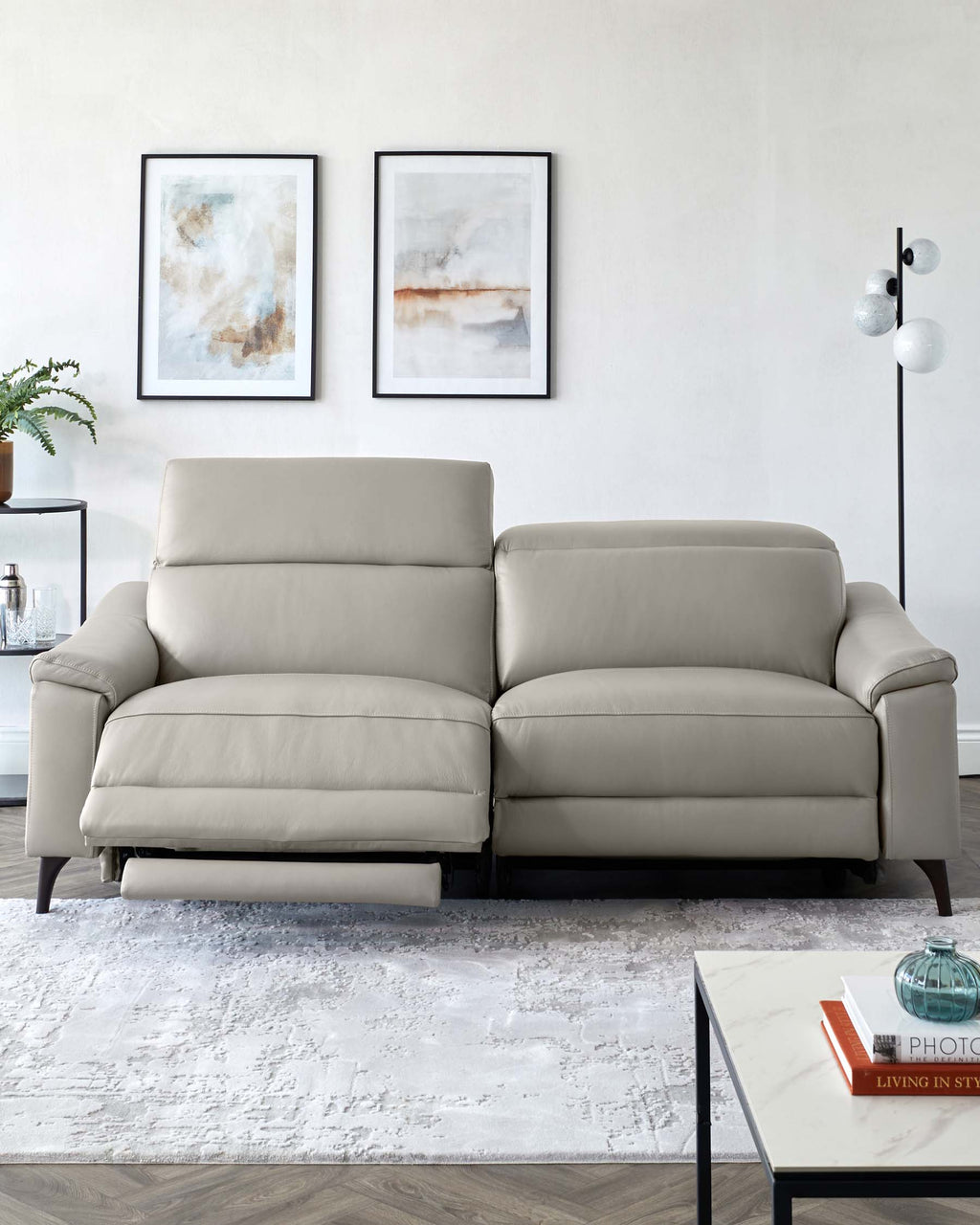 Serene Light Grey Leather 3 Seater Recliner Sofa