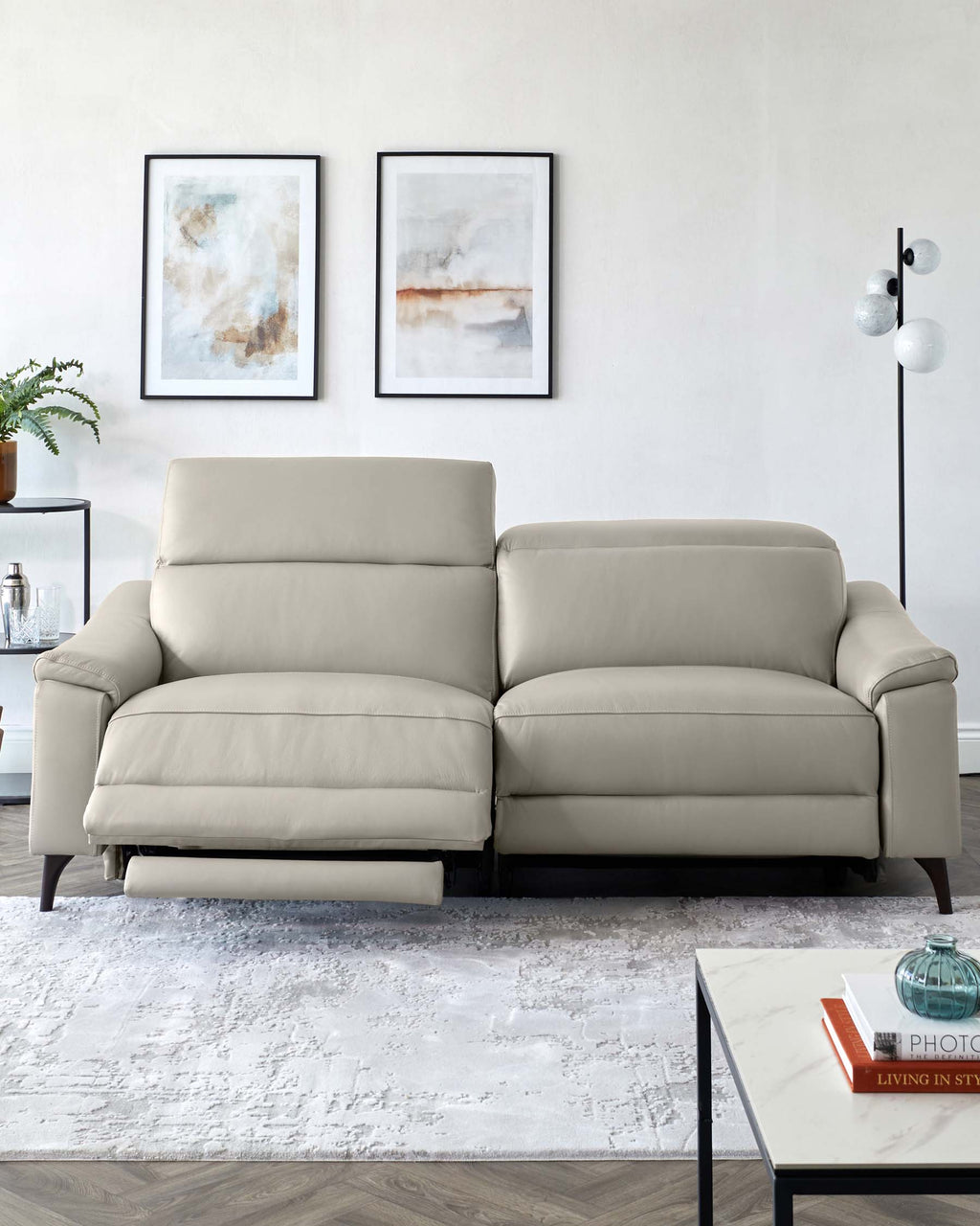 Serene Light Grey Leather 3 Seater Recliner Sofa