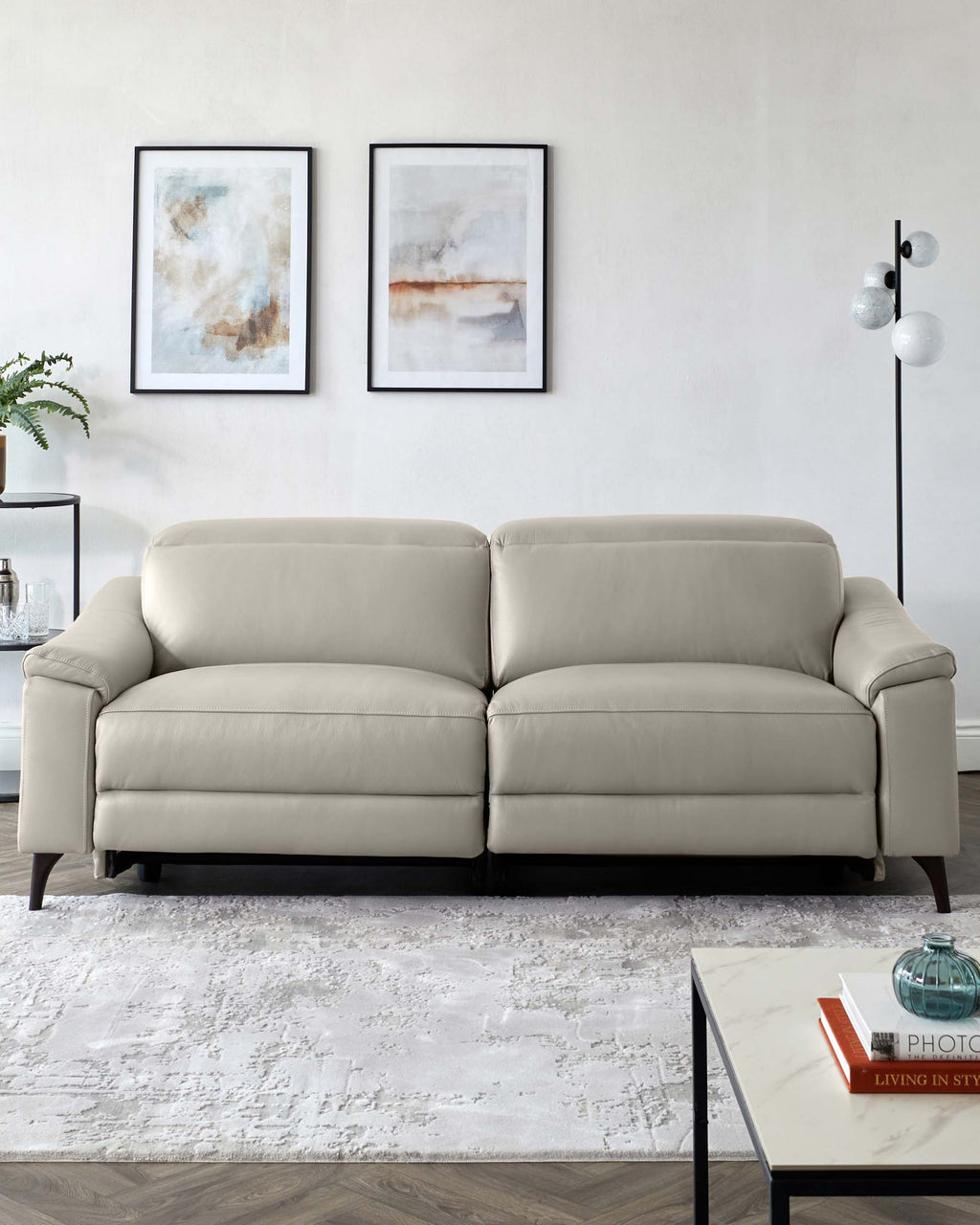 Serene Light Grey Leather 3 Seater Recliner Sofa