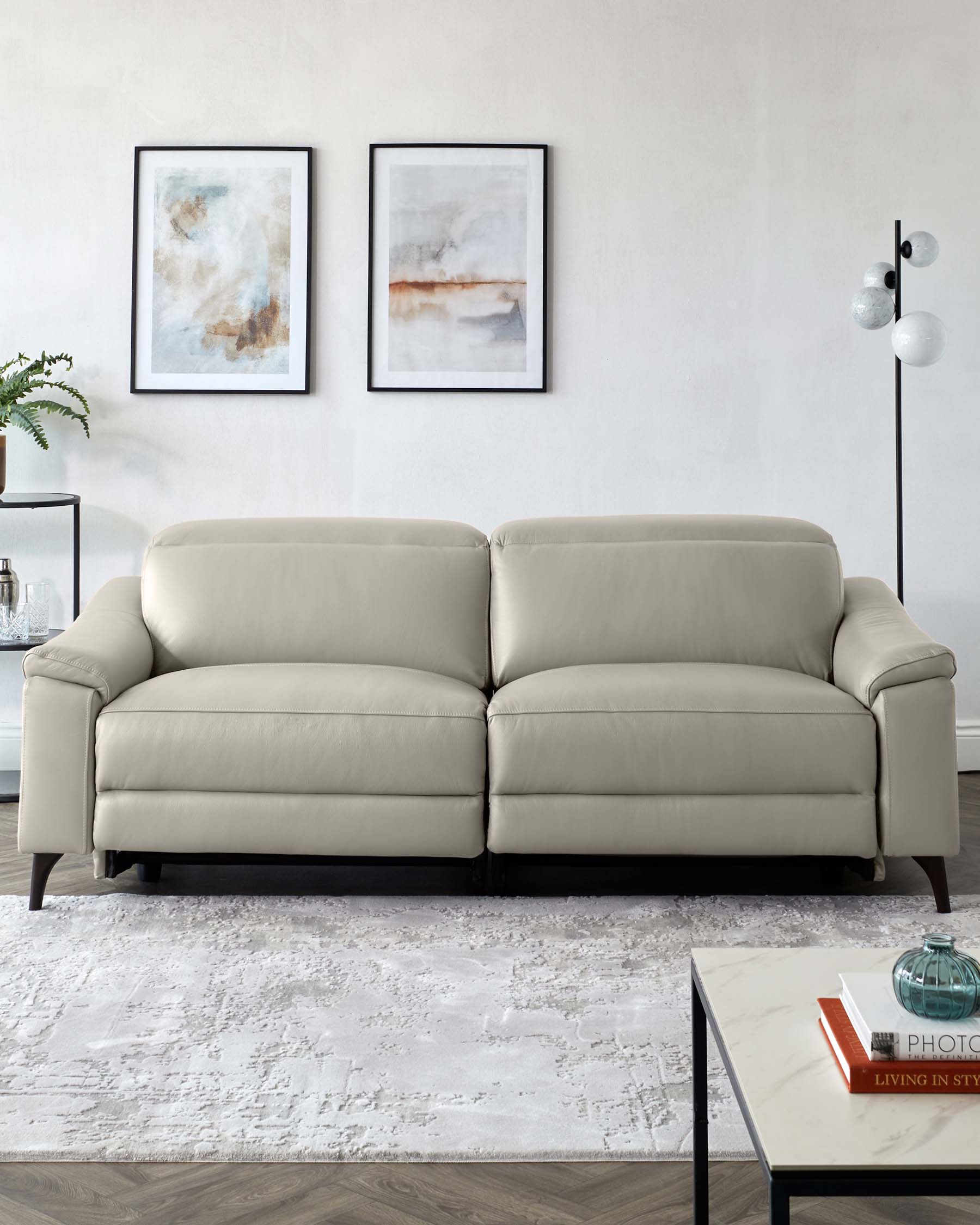 Serene Light Grey Leather 3 Seater Recliner Sofa