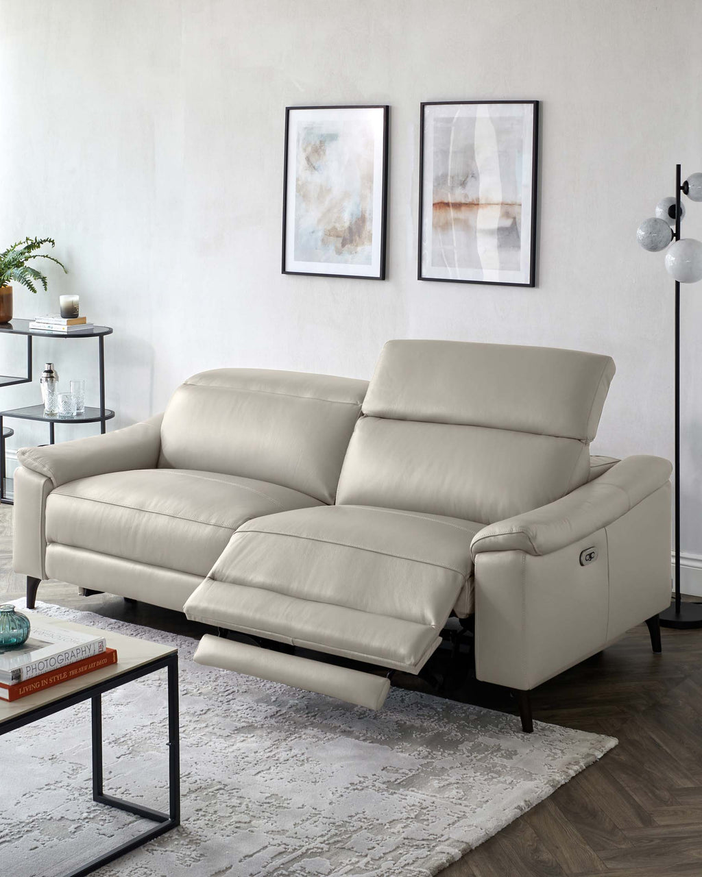 Serene Light Grey Leather 3 Seater Recliner Sofa