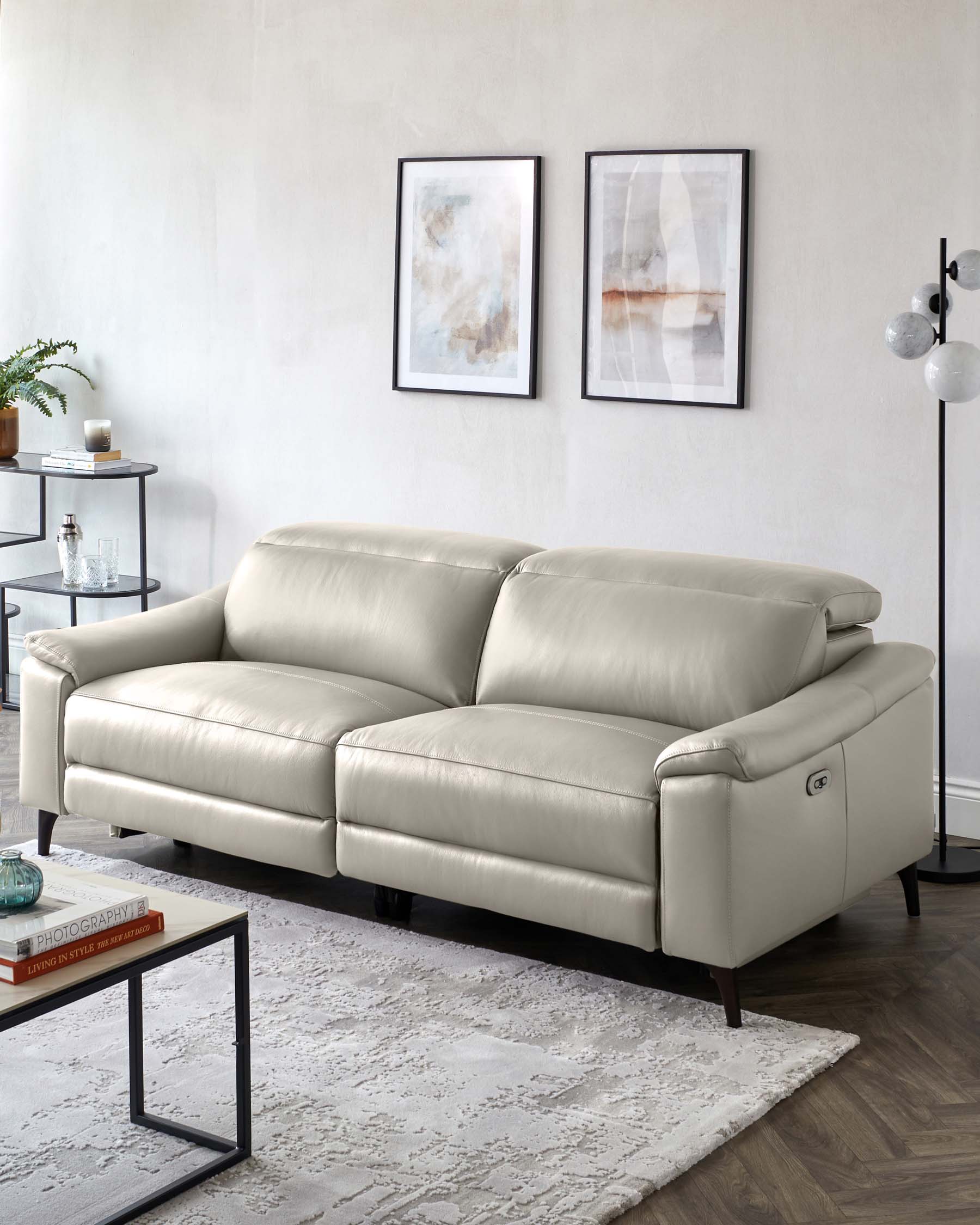 Serene Light Grey Leather 3 Seater Recliner Sofa