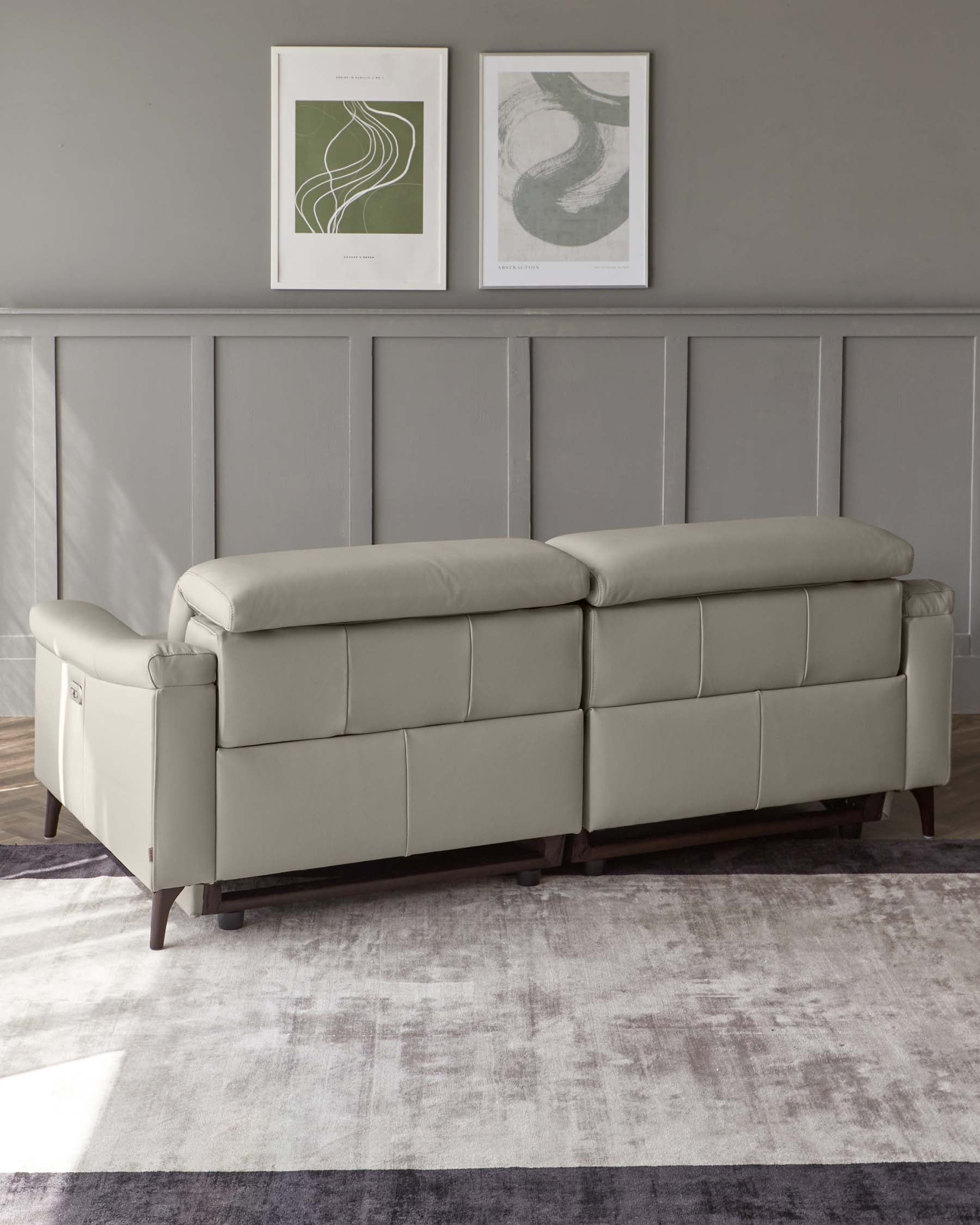 Serene Light Grey Leather 2 Seater Recliner Sofa