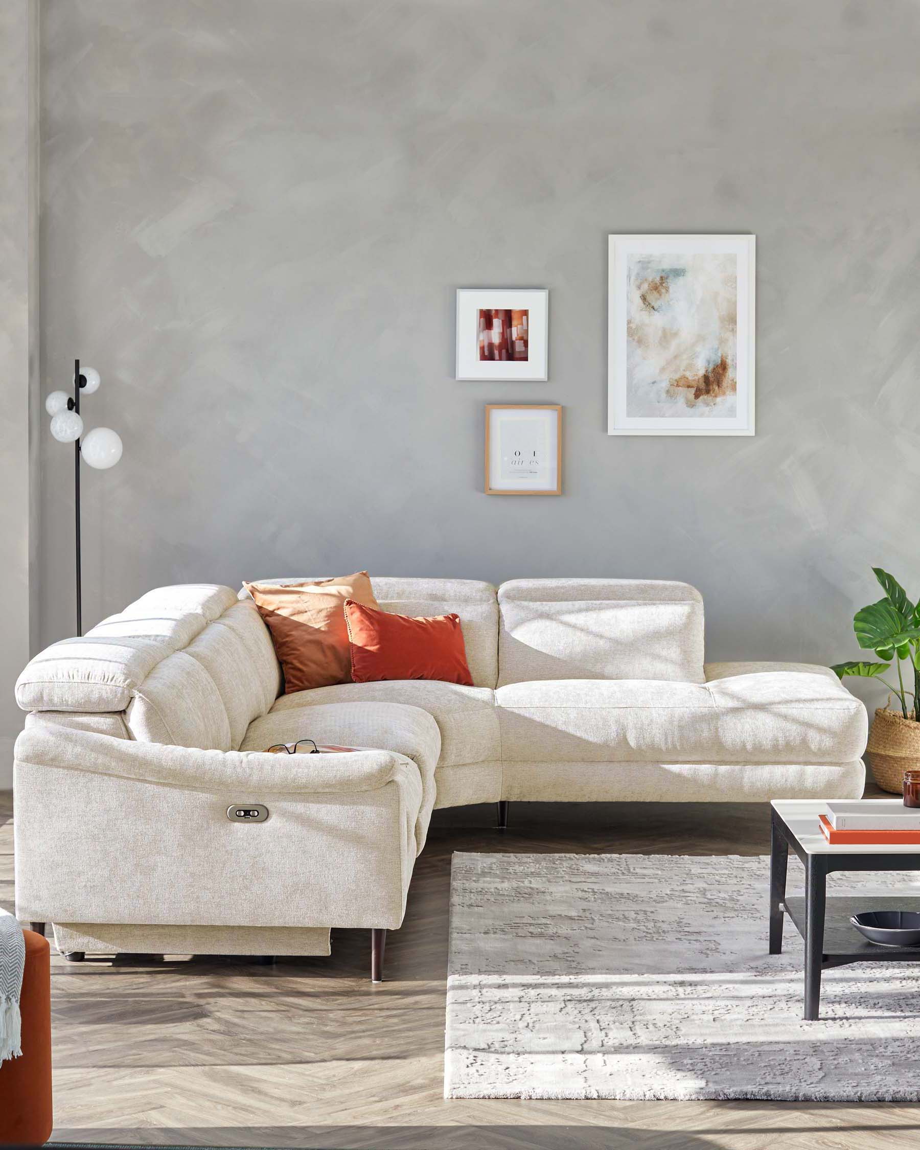 Serene Dark Wood Right Hand Corner Chaise Recliner Sofa Chenille Ivory