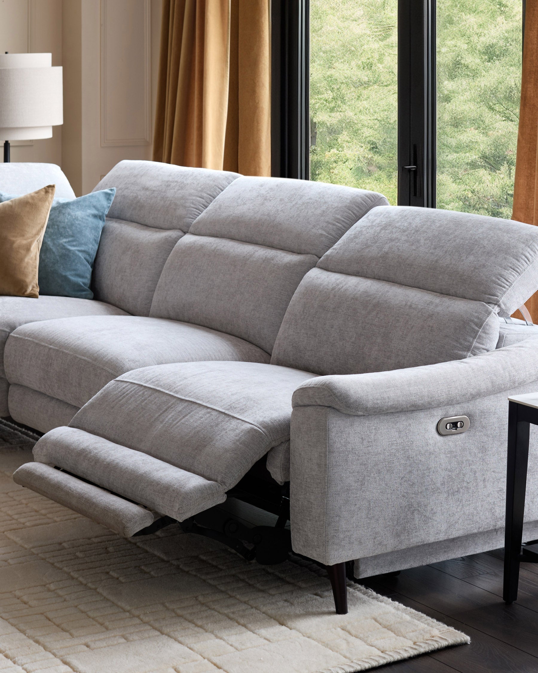 Serene Grey Fabric Recliner Left Corner Chaise Sofa