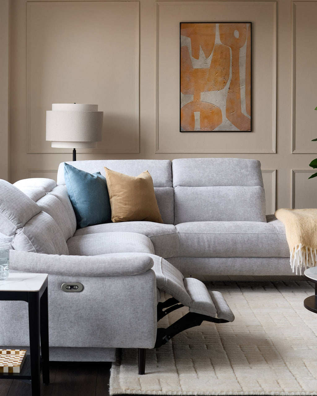 Serene Grey Fabric Recliner Right Corner Chaise Sofa