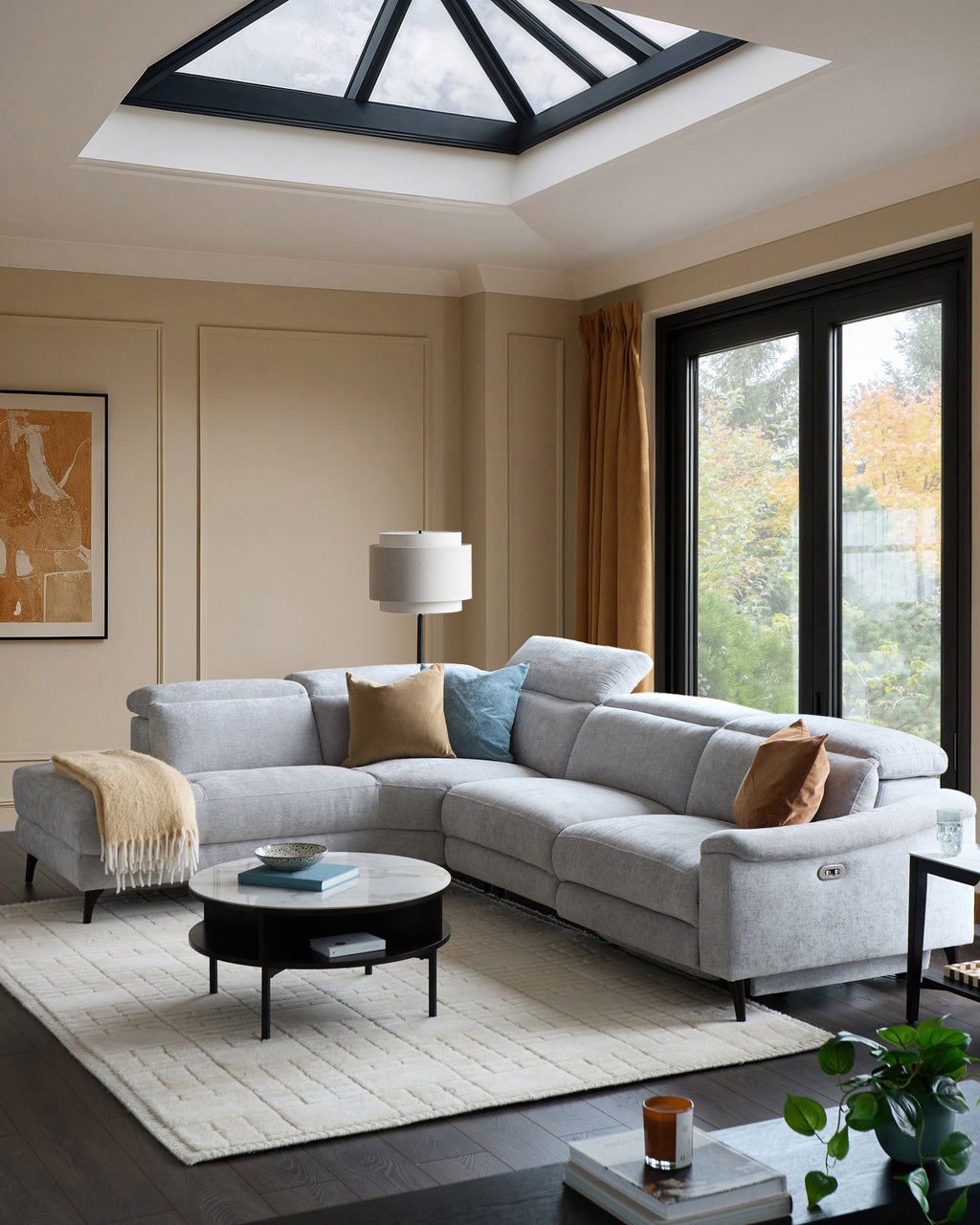 Serene Grey Fabric Recliner Left Corner Chaise Sofa