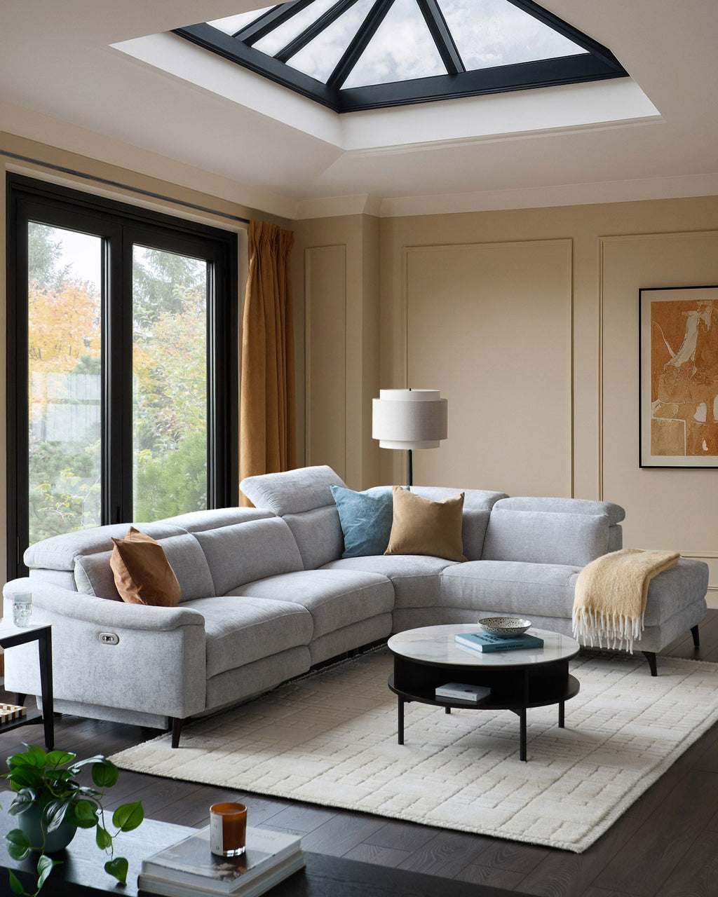 Serene Grey Fabric Recliner Right Corner Chaise Sofa