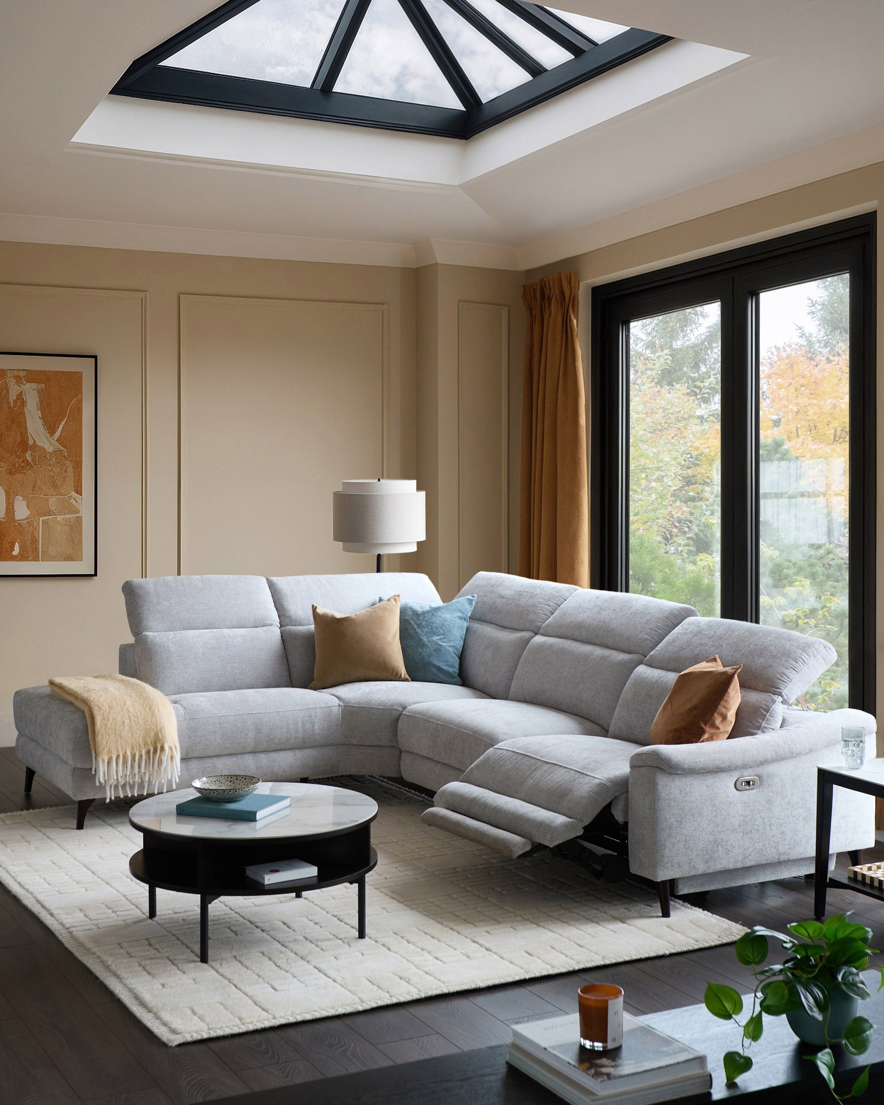 Serene Grey Fabric Recliner Left Corner Chaise Sofa