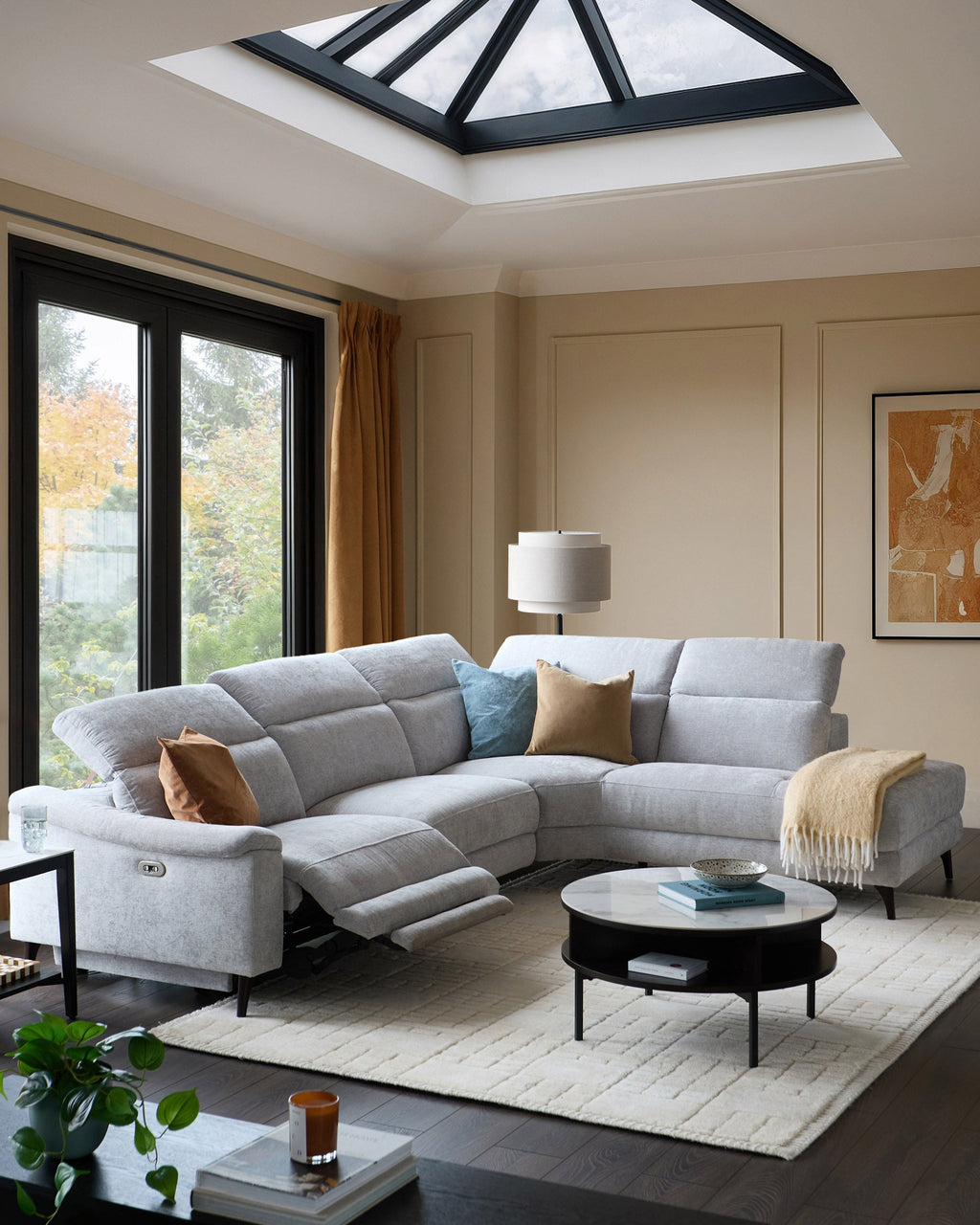 Serene Grey Fabric Recliner Right Corner Chaise Sofa