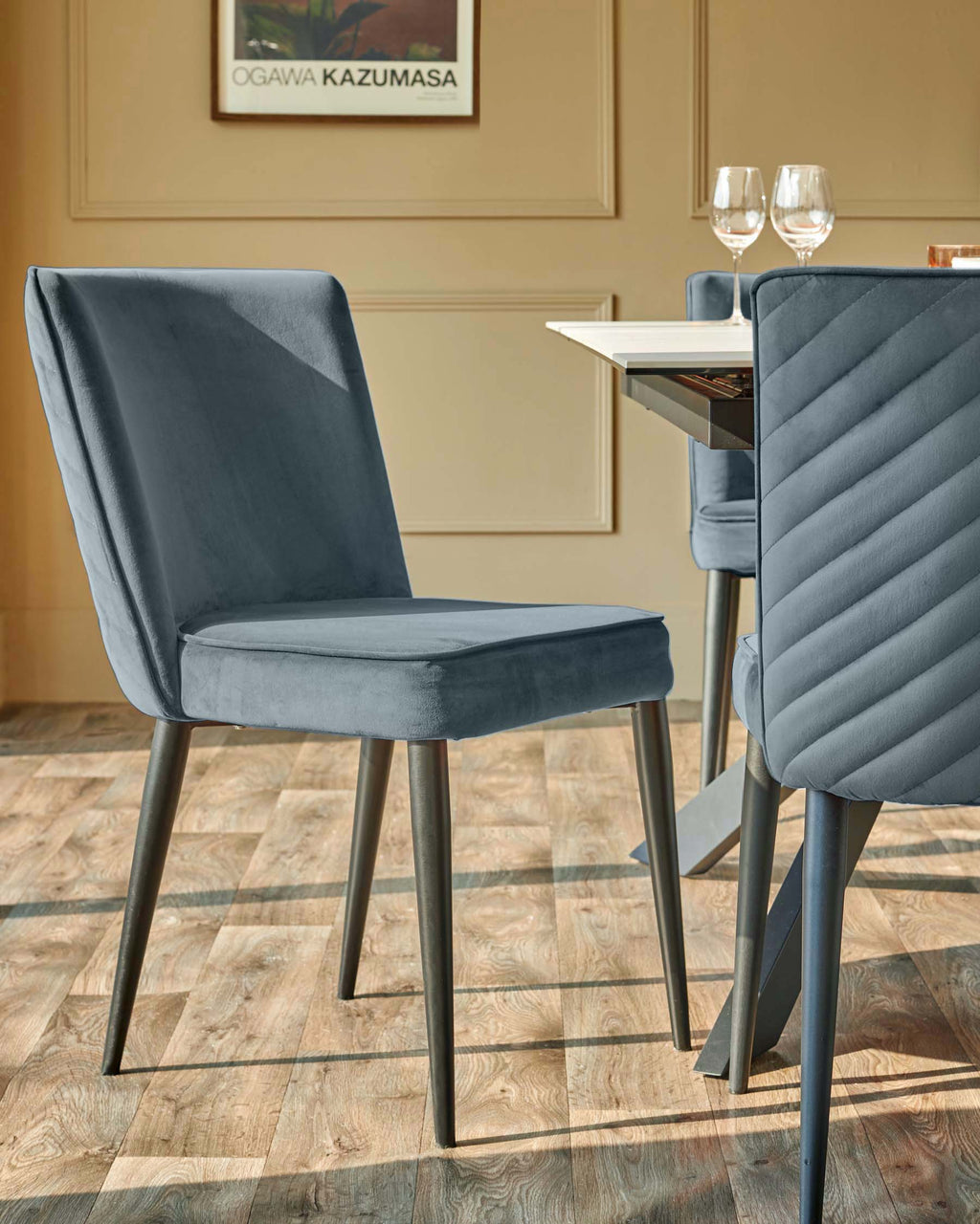 Serena Blue Grey Velvet Dining Chair