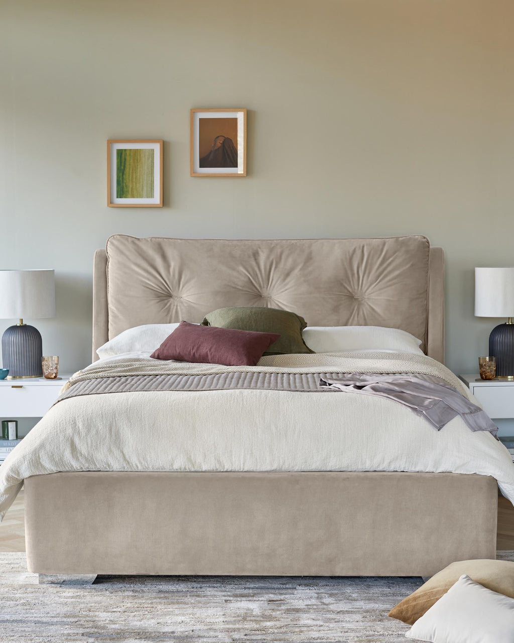 Siesta champagne velvet super king size ottoman storage bed