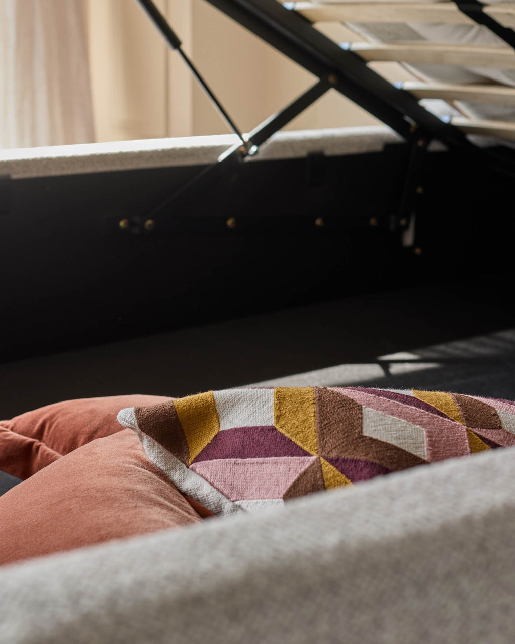 Siesta natural fabric super king ottoman storage bed