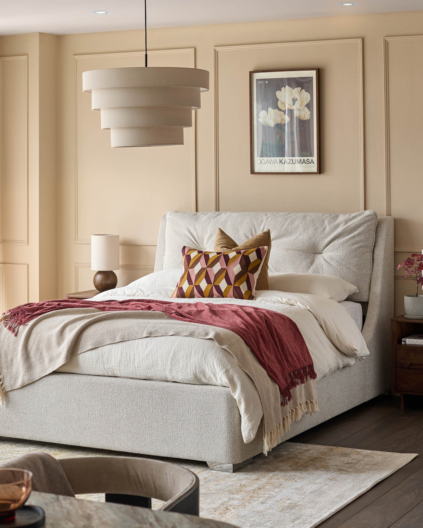 Siesta natural fabric double ottoman storage bed