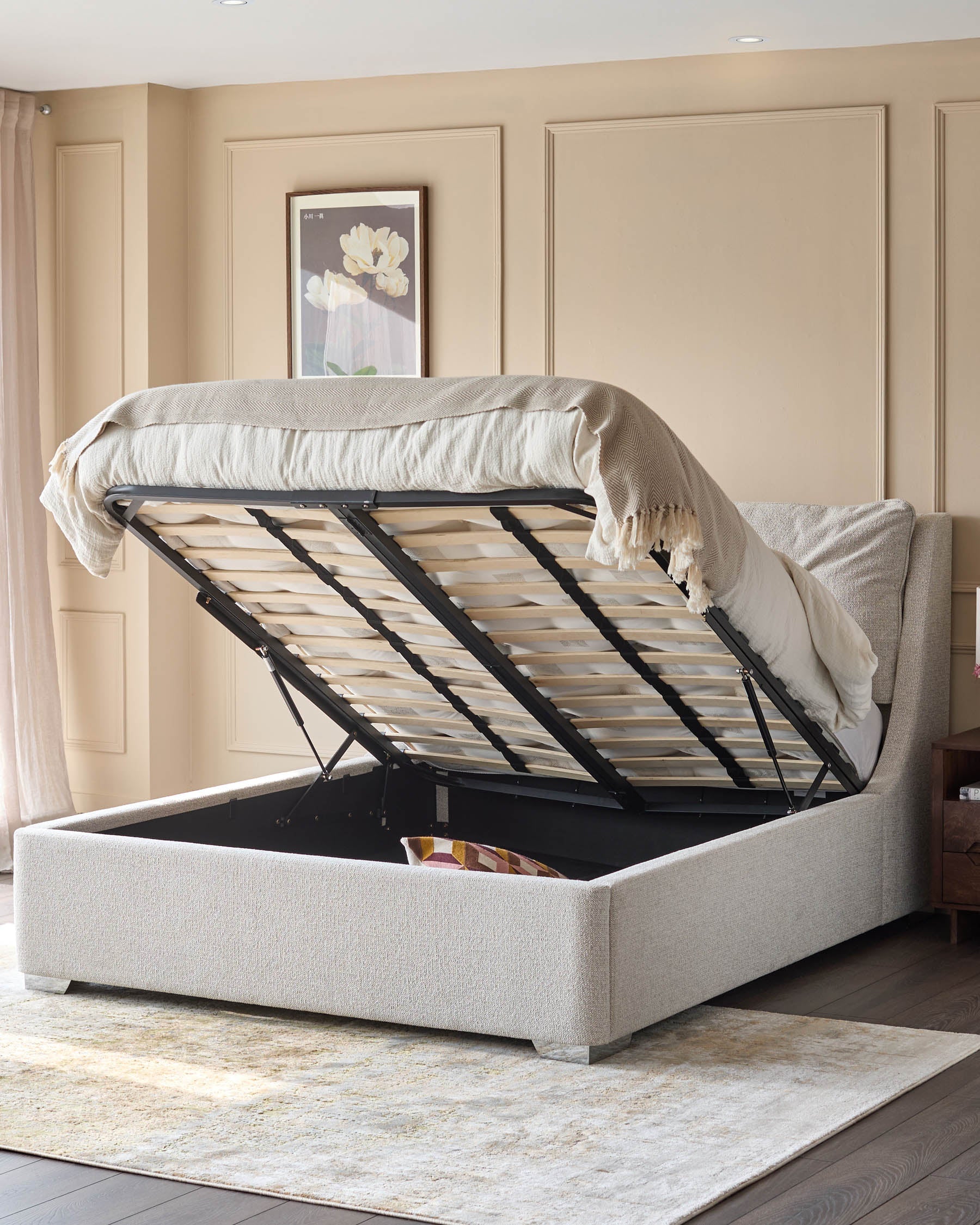 Siesta natural fabric king ottoman storage bed