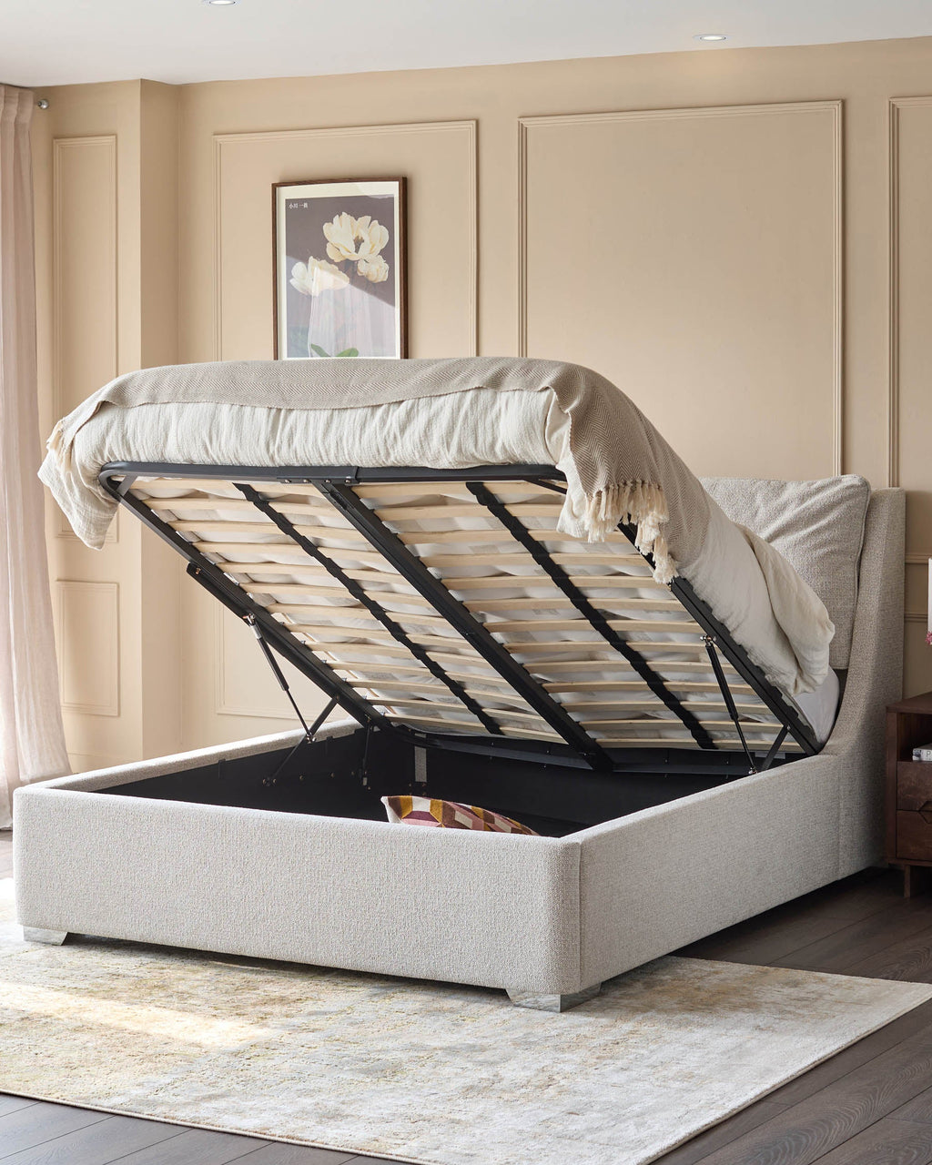 Siesta natural fabric double ottoman storage bed