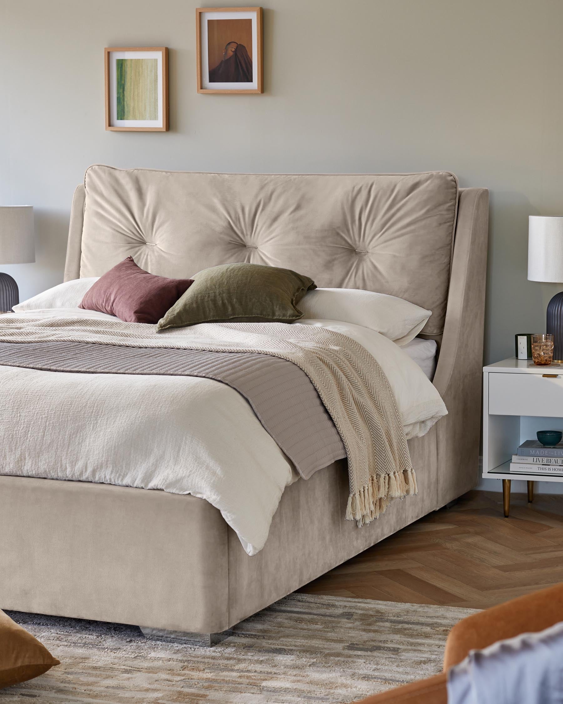 Siesta Champagne Velvet King Size Ottoman Storage Bed