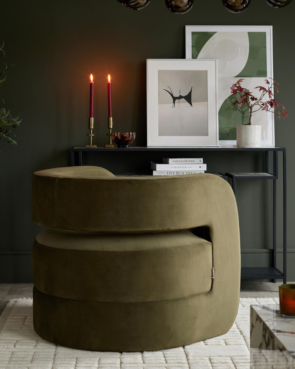 Silas olive green velvet accent chair