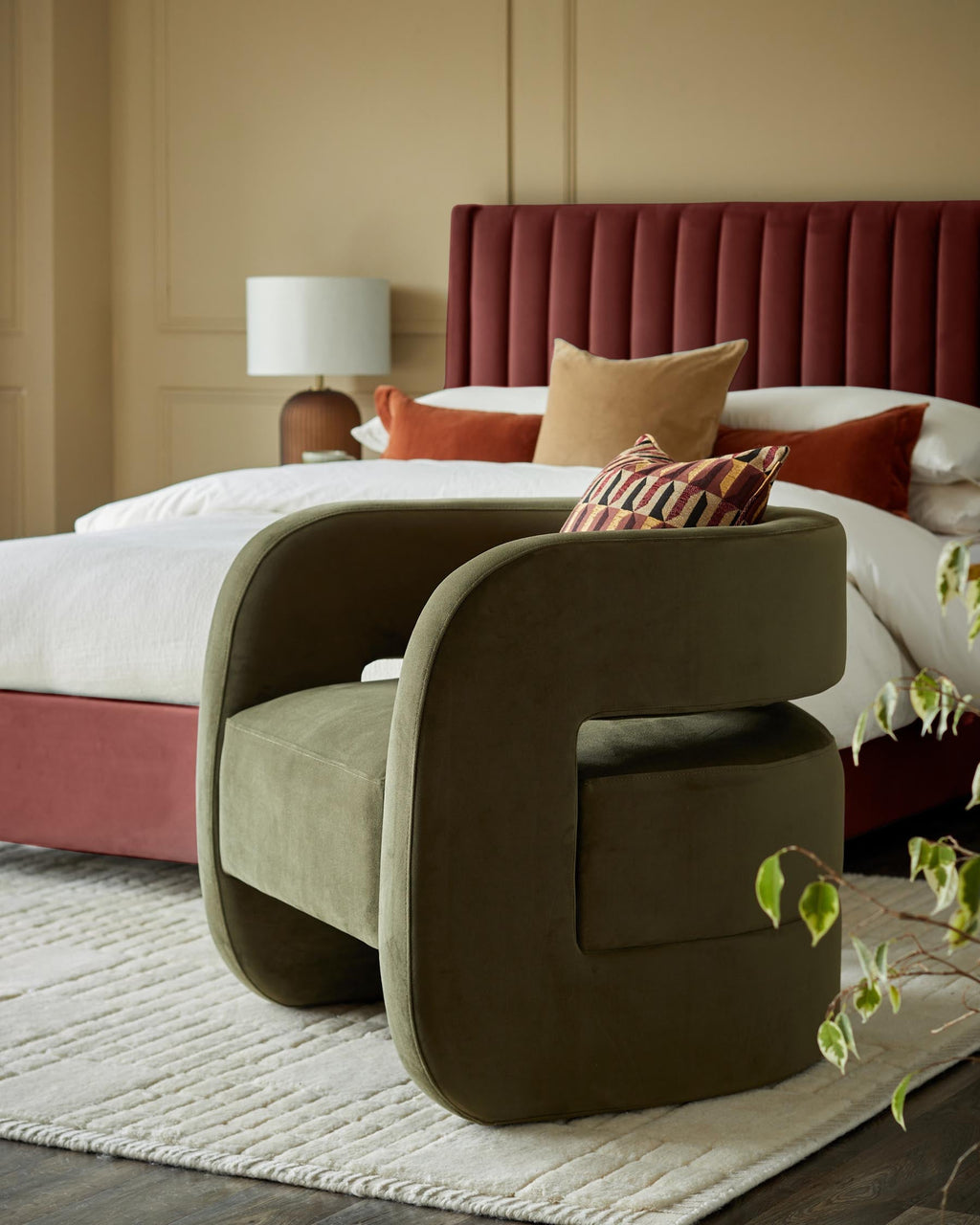 Silas olive green velvet accent chair