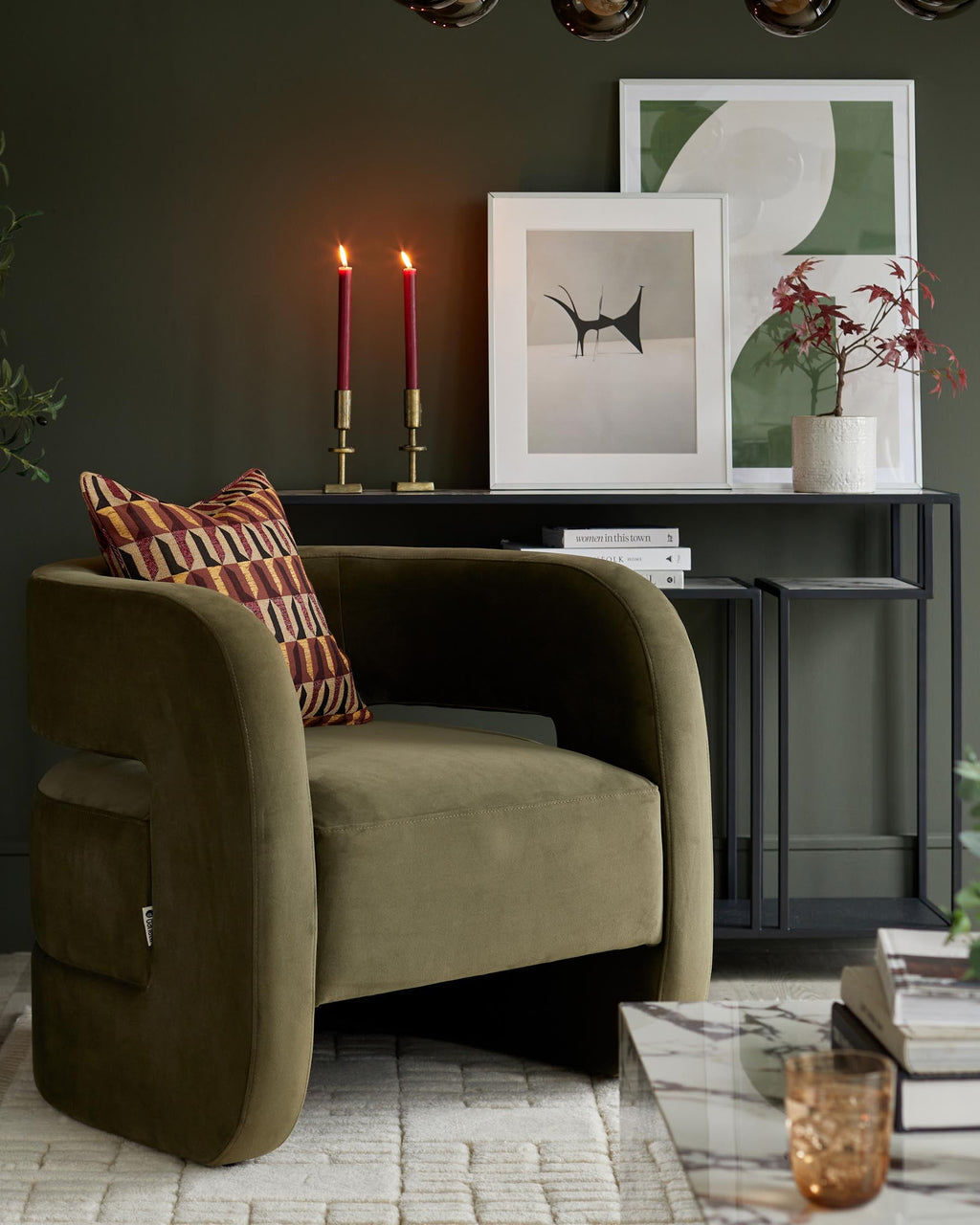 Silas olive green velvet accent chair