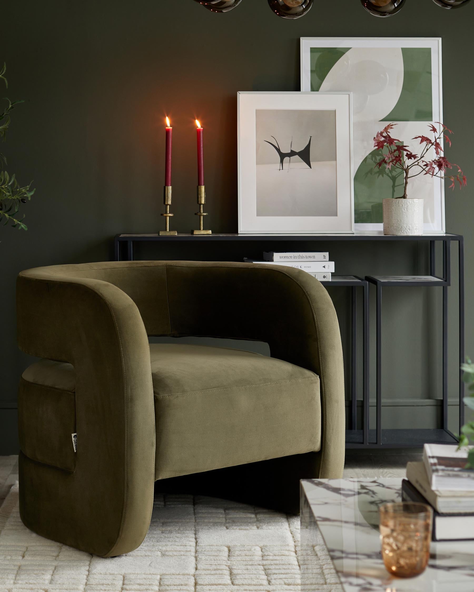 Silas olive green velvet accent chair