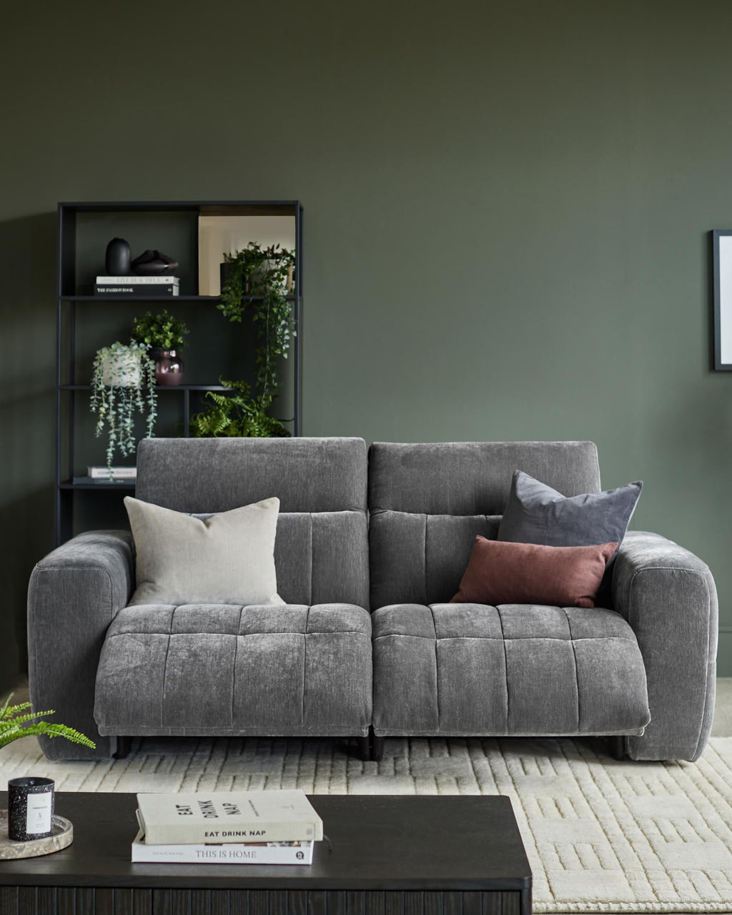 Skye dark grey fabric 2 seater recliner sofa
