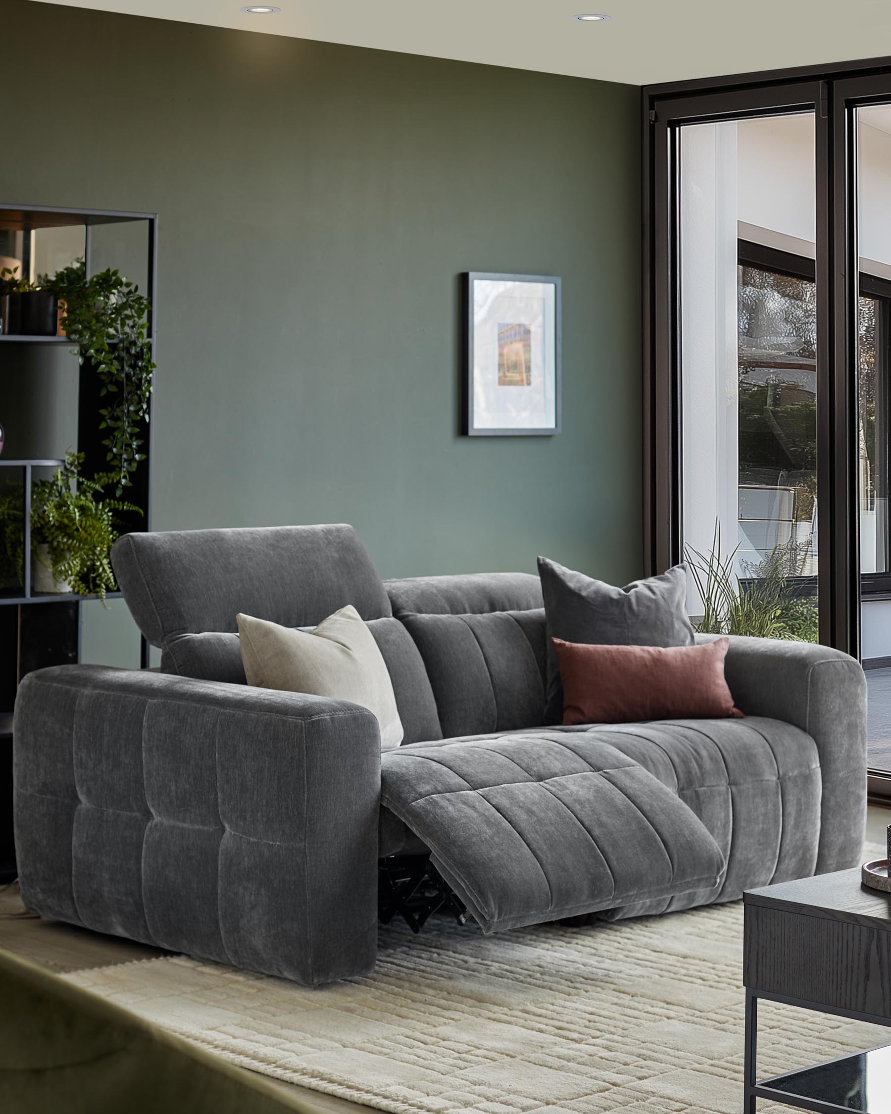 Skye dark grey fabric 2 seater recliner sofa