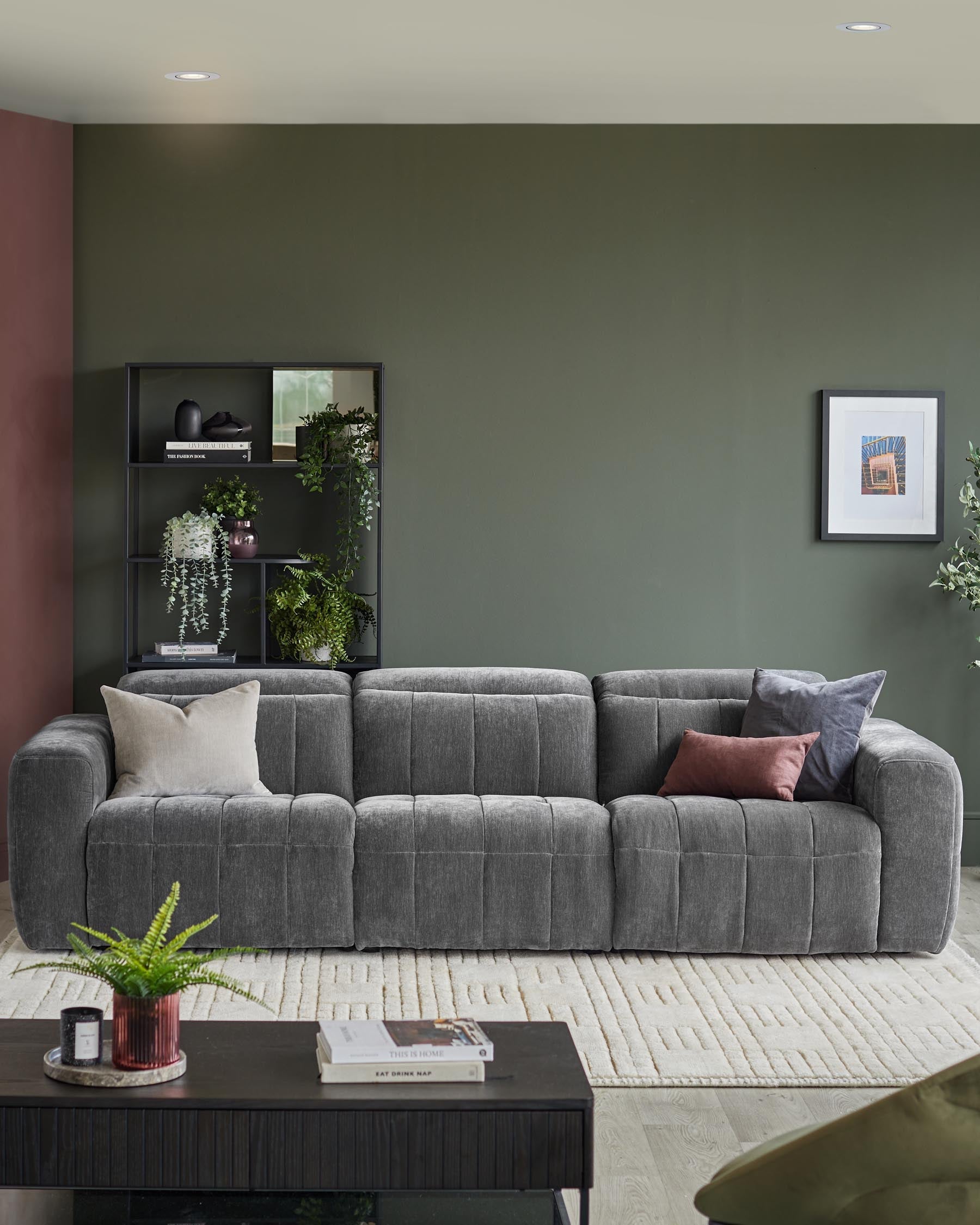 Skye dark grey fabric 3 seater recliner sofa