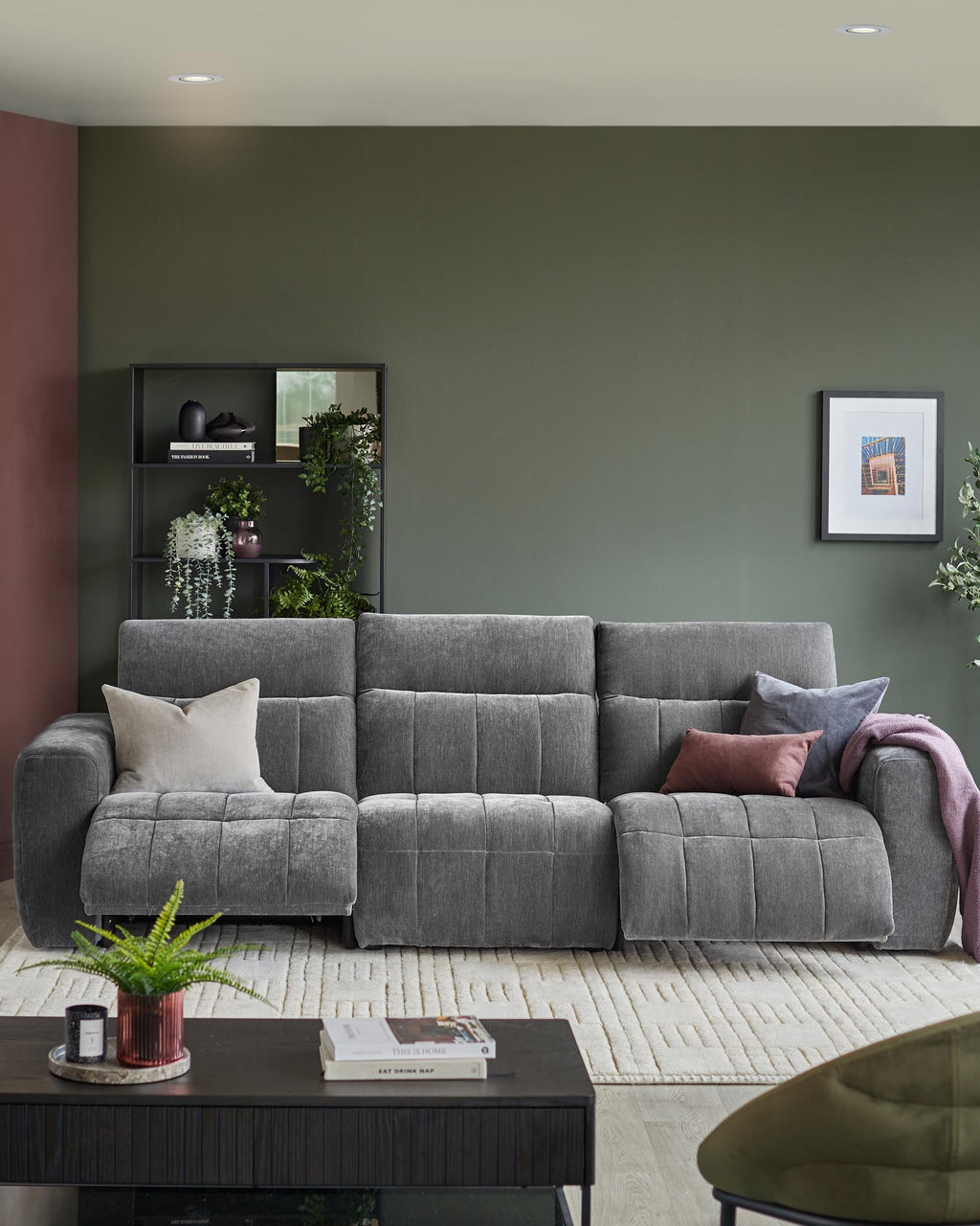 Skye dark grey fabric 3 seater recliner sofa