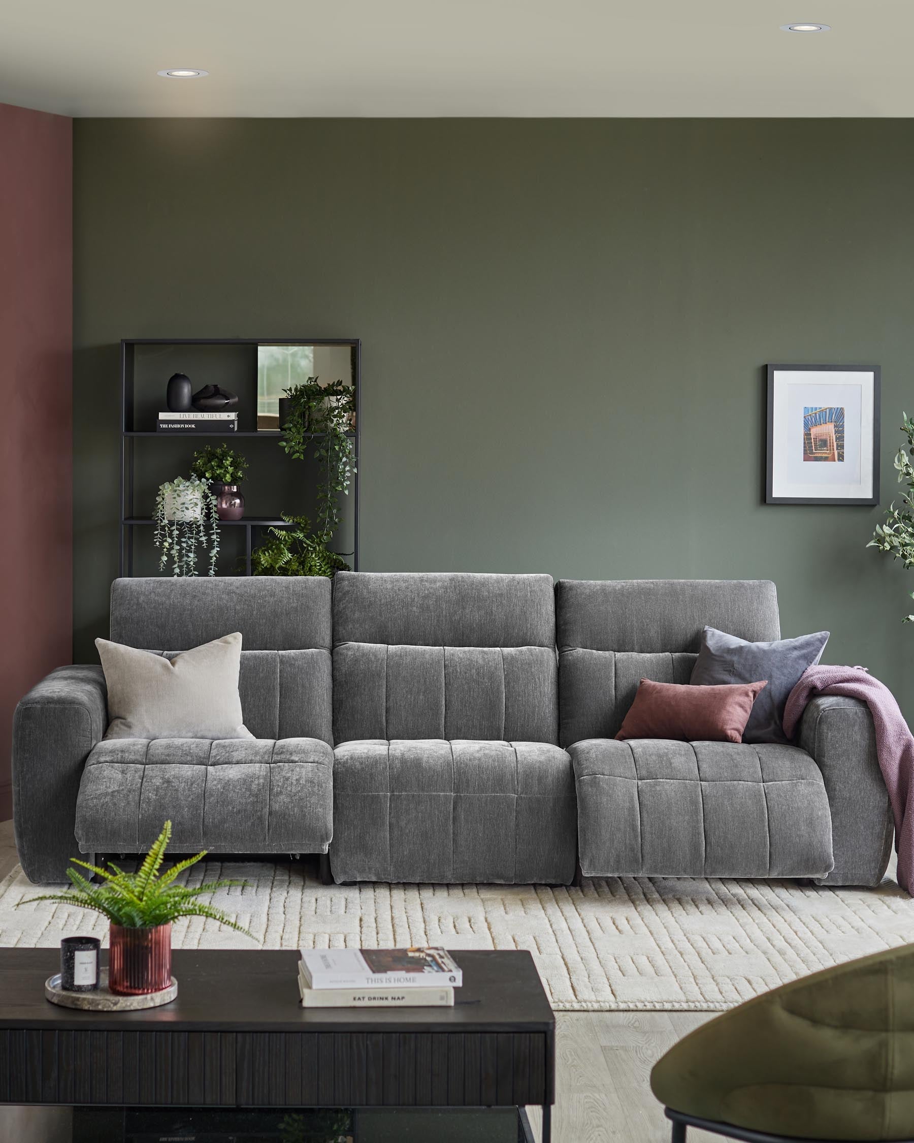 Skye dark grey fabric 3 seater recliner sofa