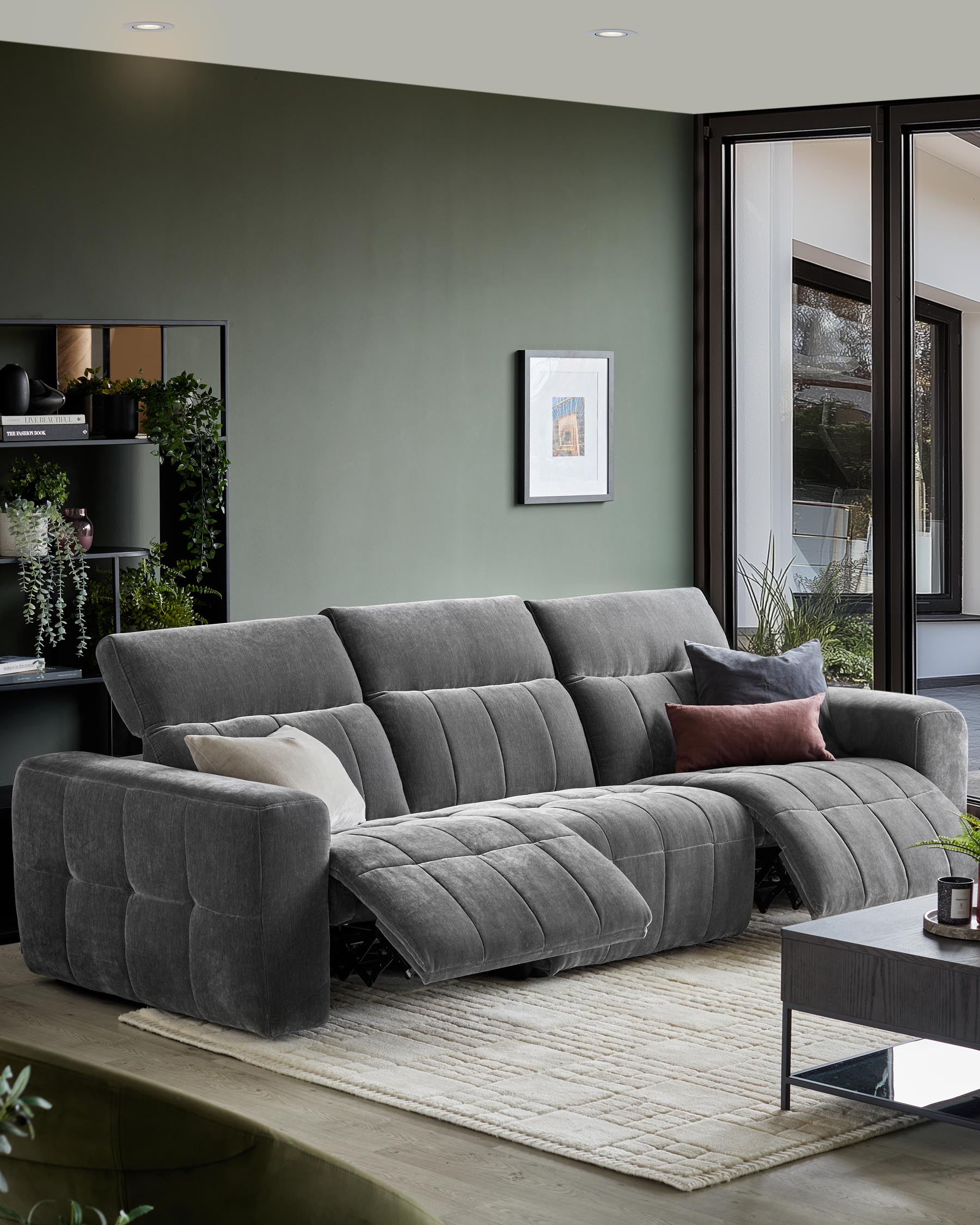 Skye dark grey fabric 3 seater recliner sofa