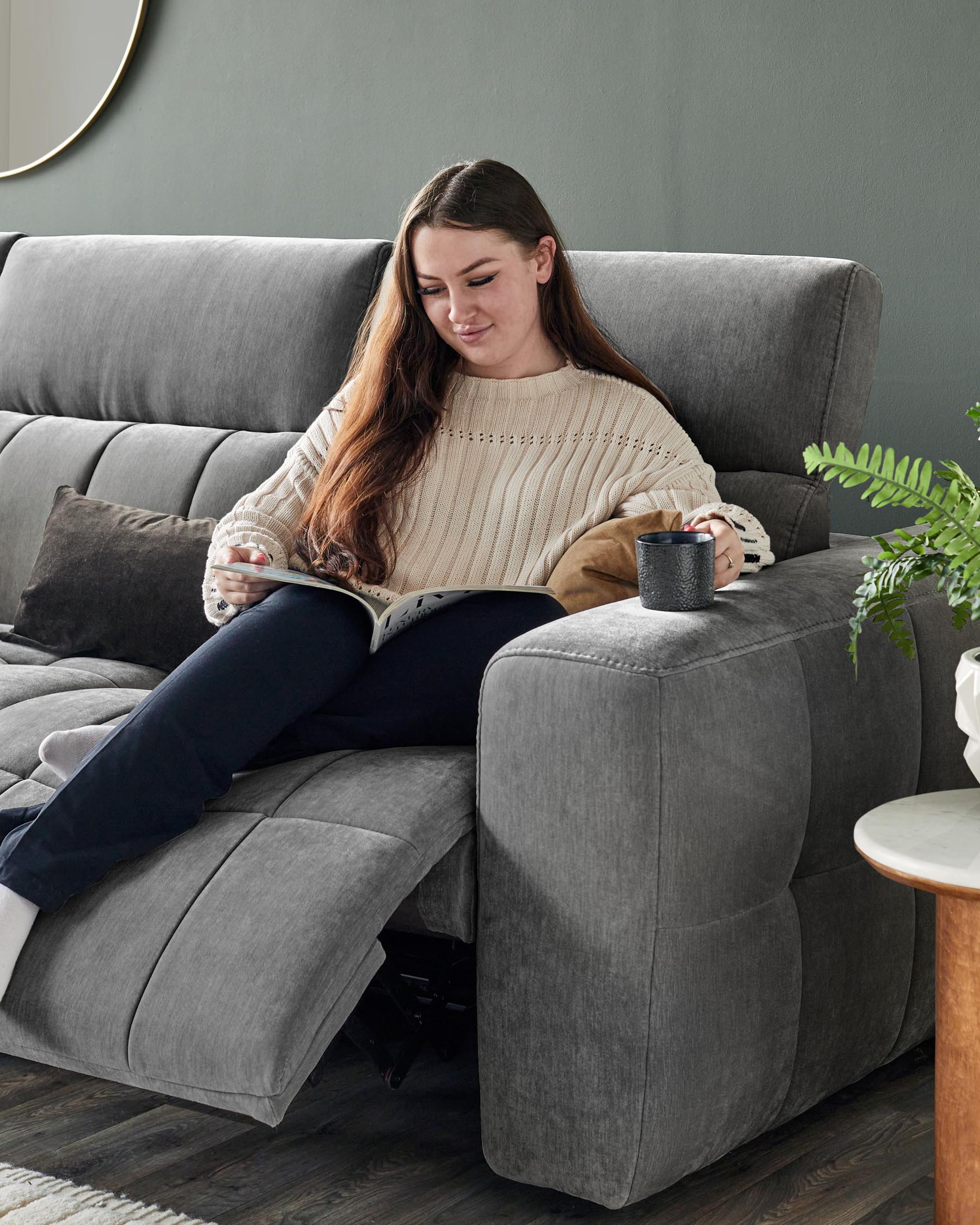 Skye dark grey fabric 3 seater recliner sofa