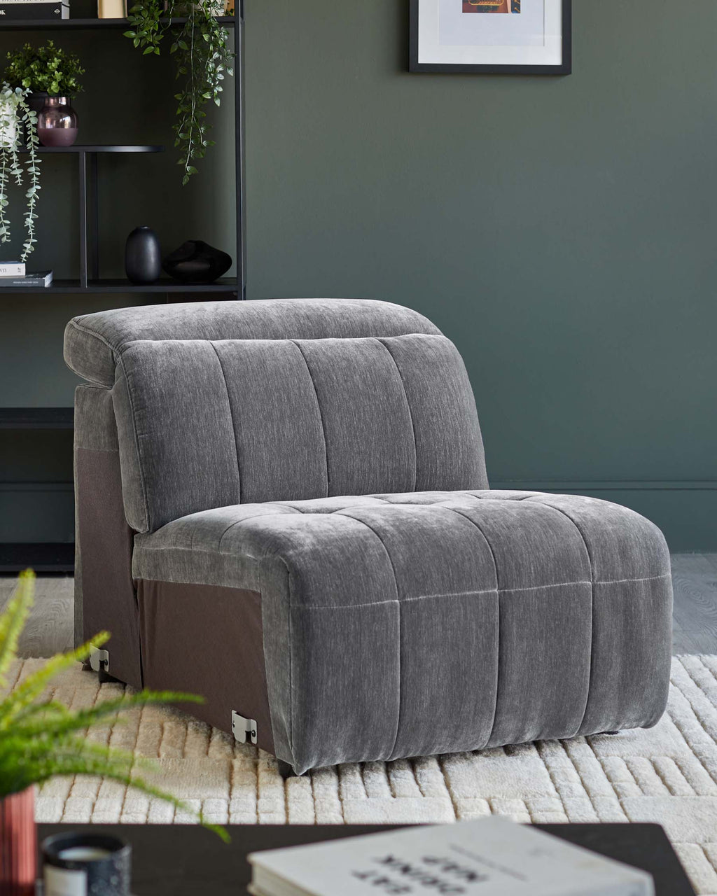 Skye dark grey fabric single sofa module