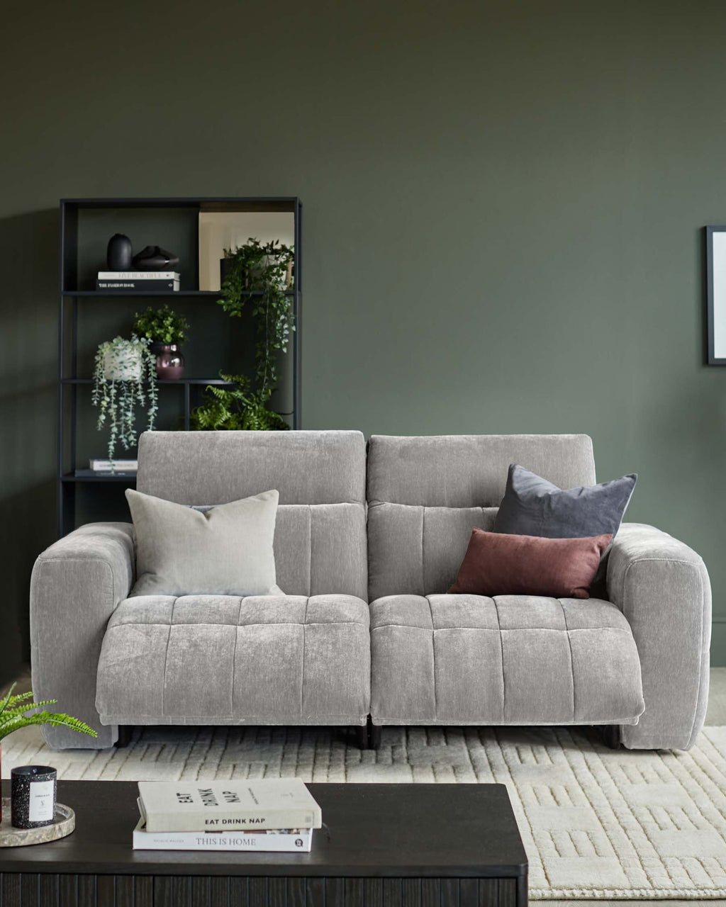 Skye light grey fabric 2 seater recliner sofa
