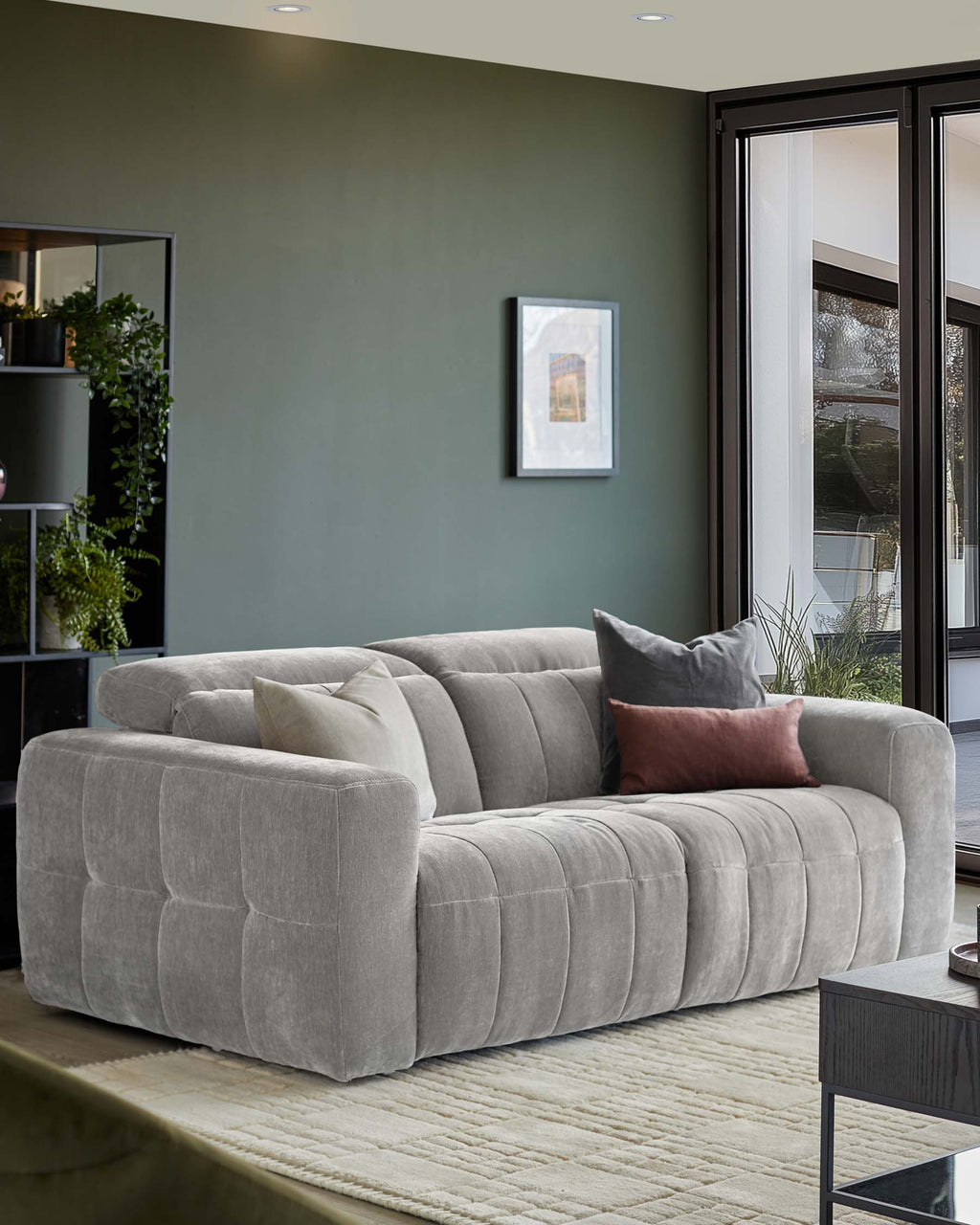 Skye light grey fabric 2 seater recliner sofa