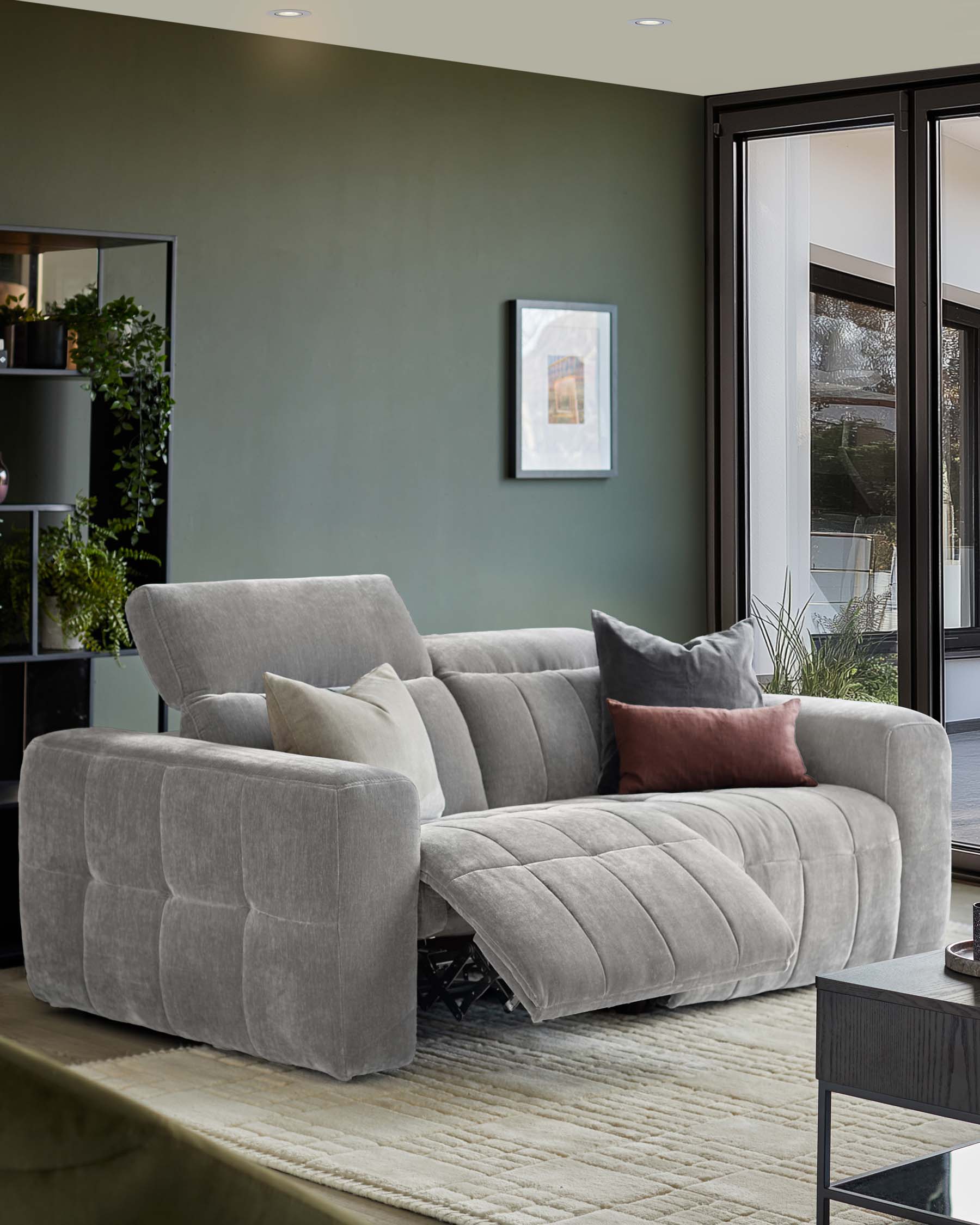 Skye light grey fabric 2 seater recliner sofa