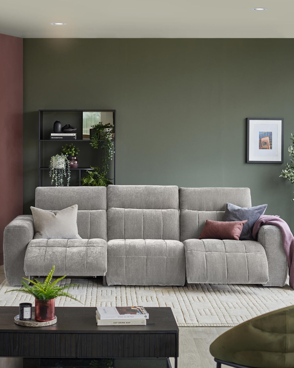 Skye light grey fabric 3 seater recliner sofa