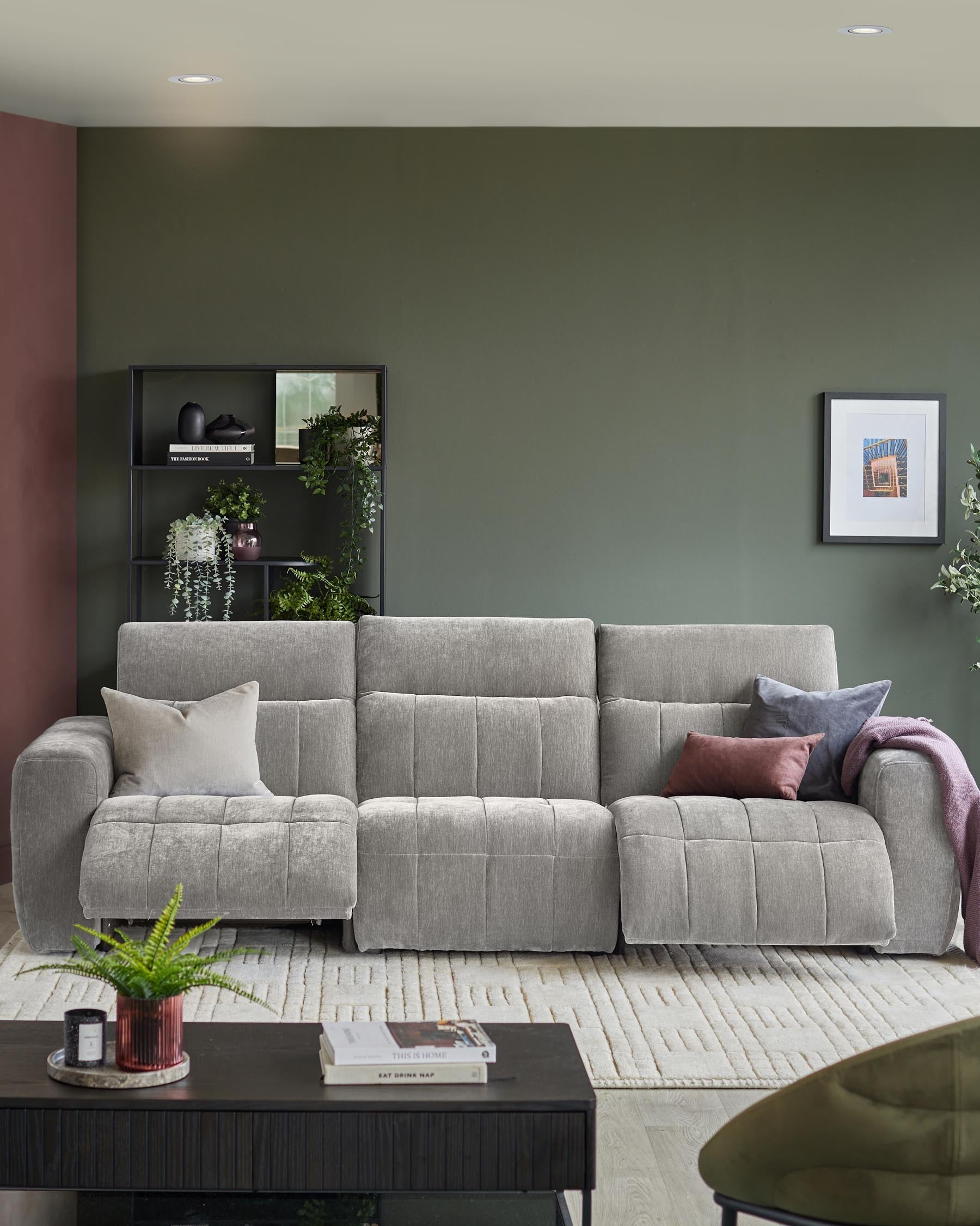 Skye light grey fabric 3 seater recliner sofa