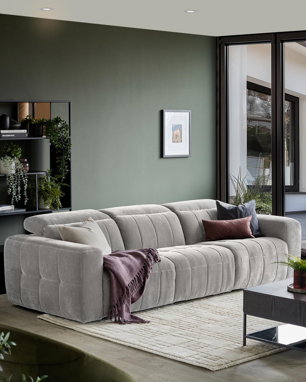 Skye light grey fabric 3 seater recliner sofa