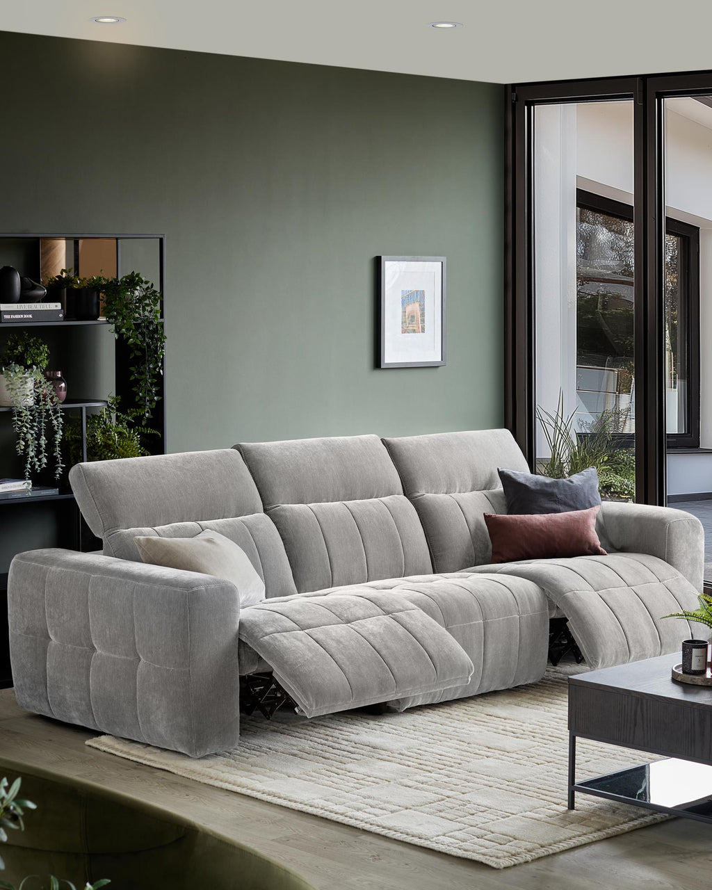 Skye light grey fabric 3 seater recliner sofa