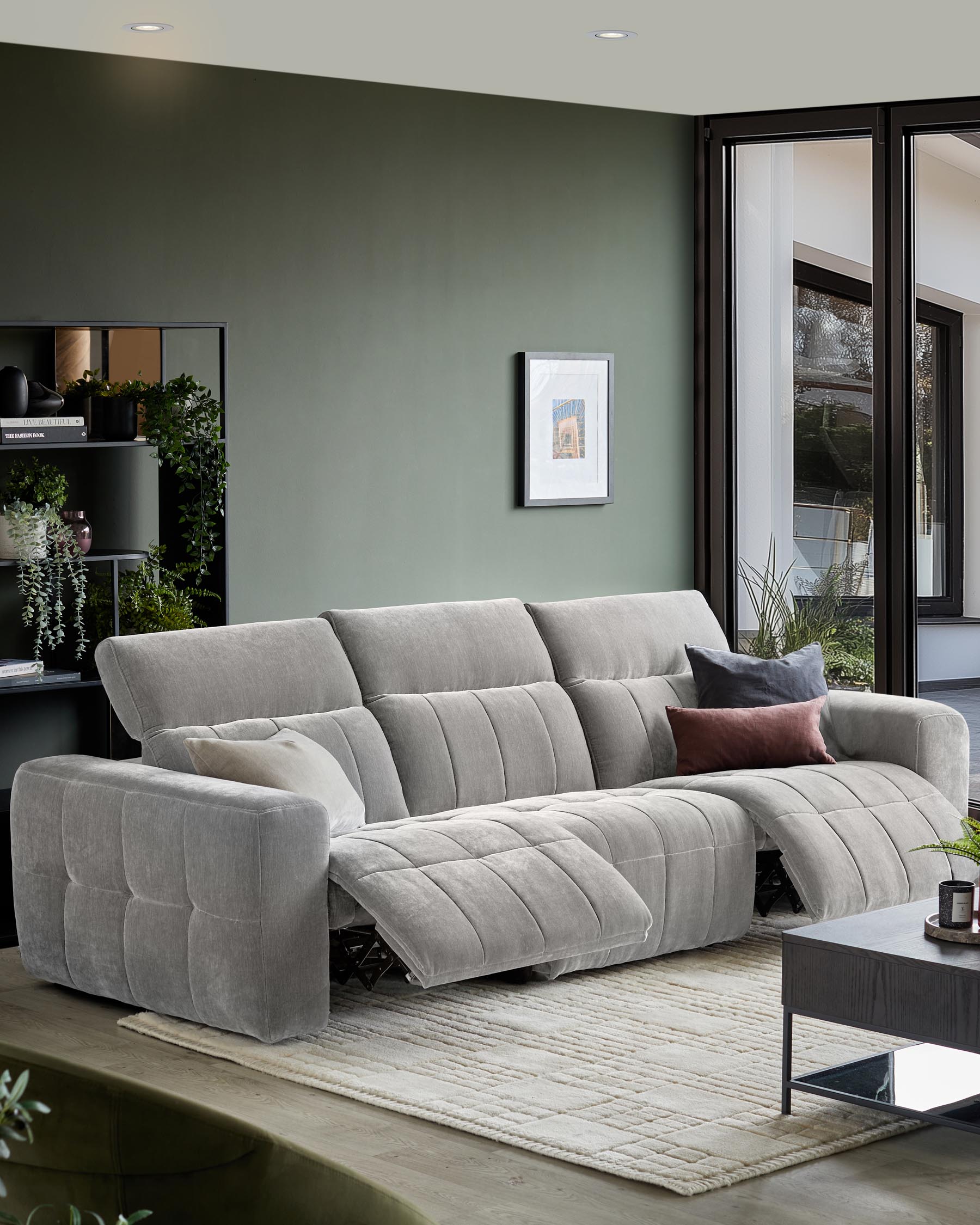 Skye light grey fabric 3 seater recliner sofa