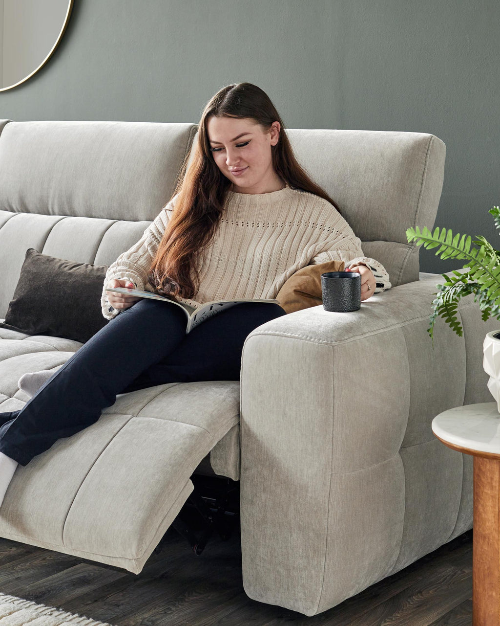 Skye light grey fabric 2 seater recliner sofa