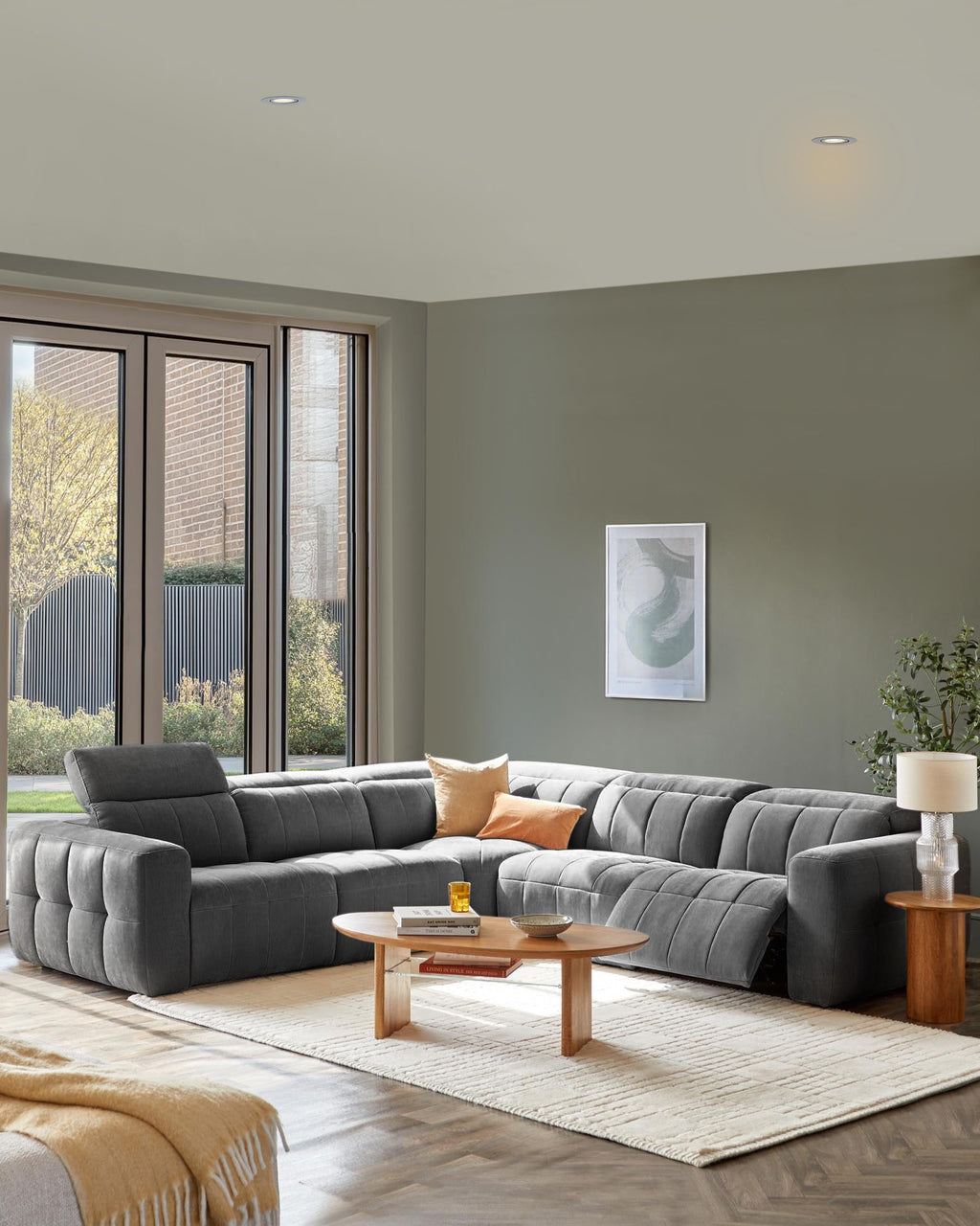 Skye dark grey fabric large corner recliner sofa