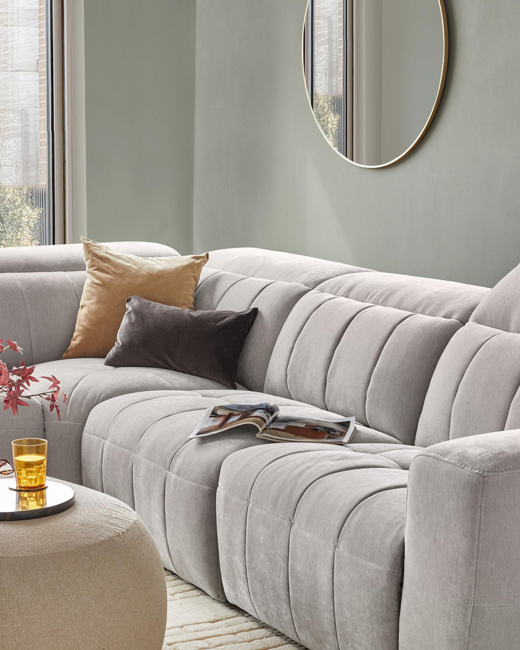 Skye light grey fabric large corner recliner sofa